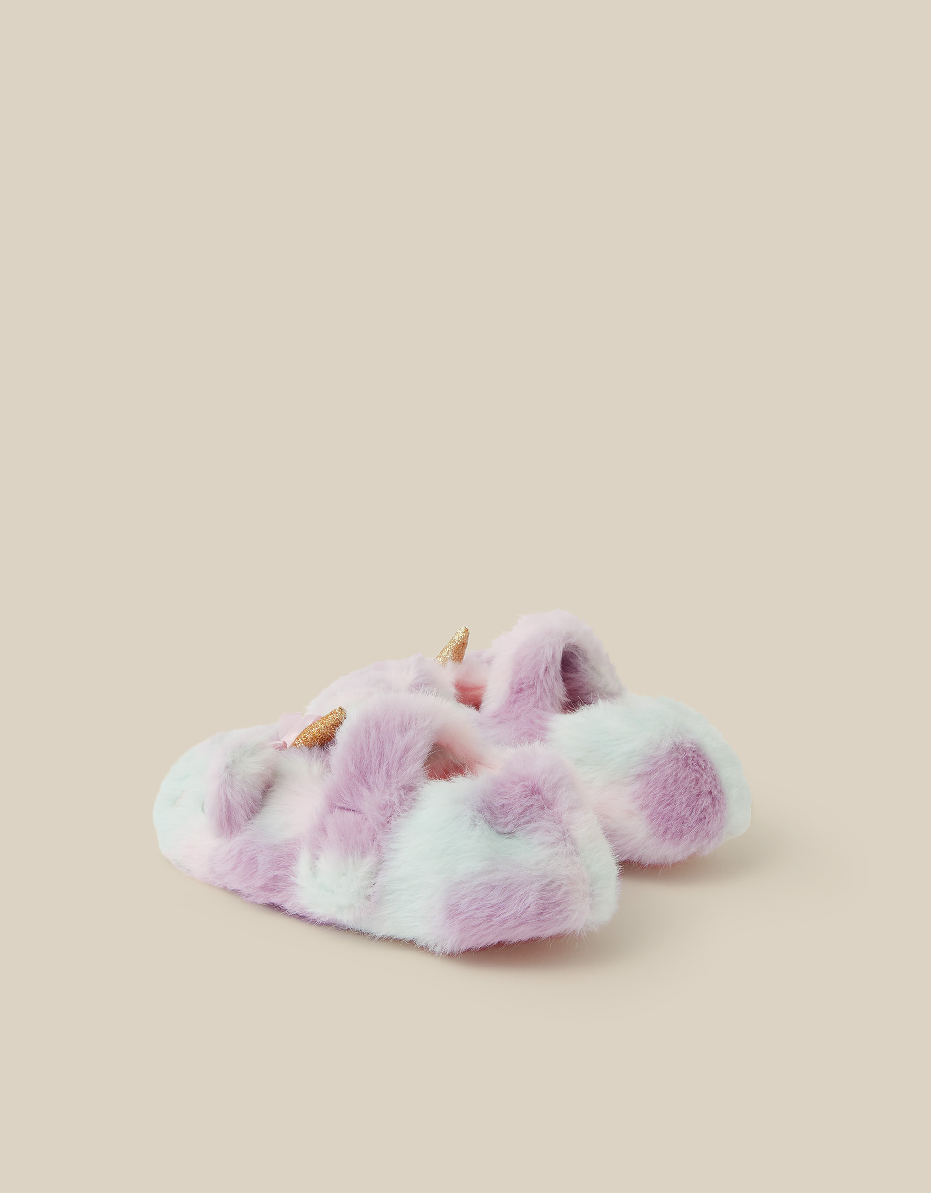 Monsoon Rainbow Unicorn Faux Fur Slippers, view 3