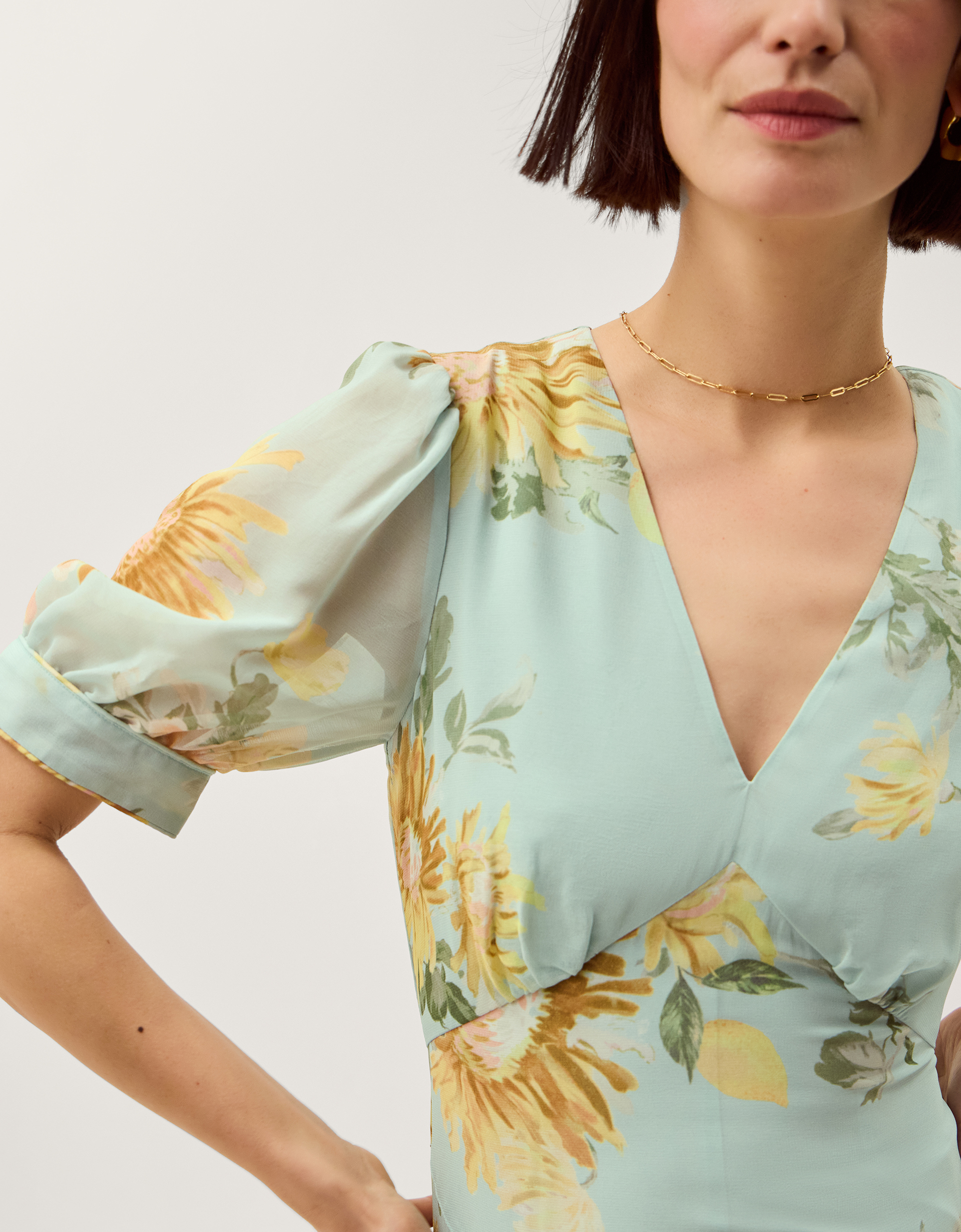 Monsoon Carris Puff Sleeve Floral Midi Dress, view 2
