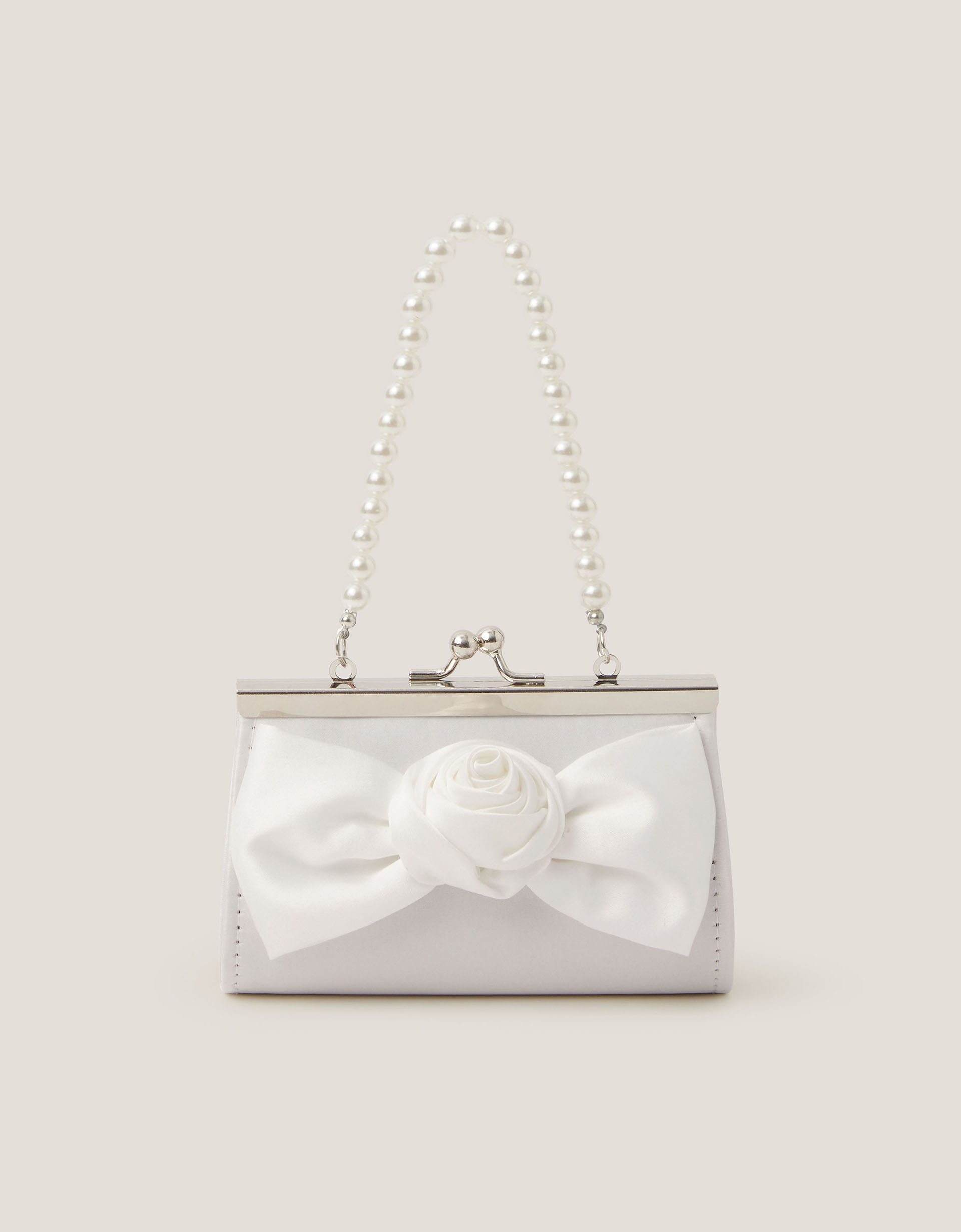 Monsoon Satin Rose Bow Mini Bag in Ivory