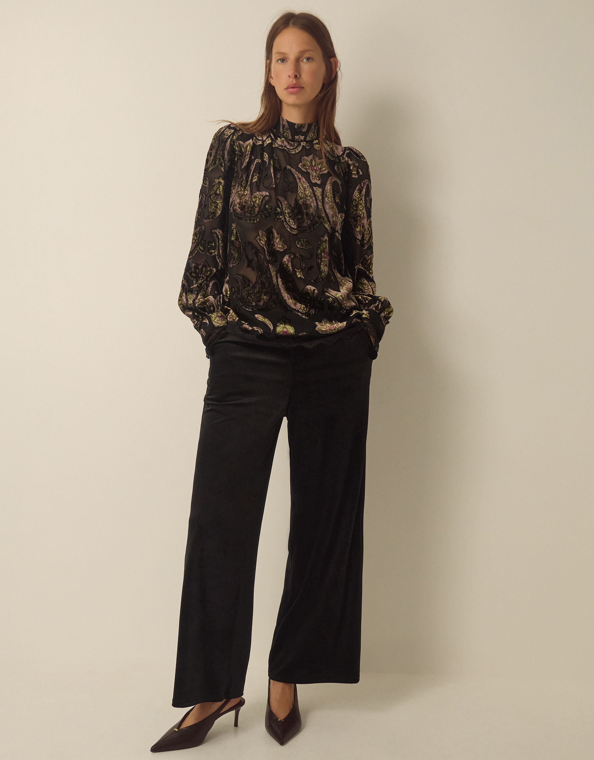 Monsoon Jaz High Neck Paisley Devoré Top, view 4