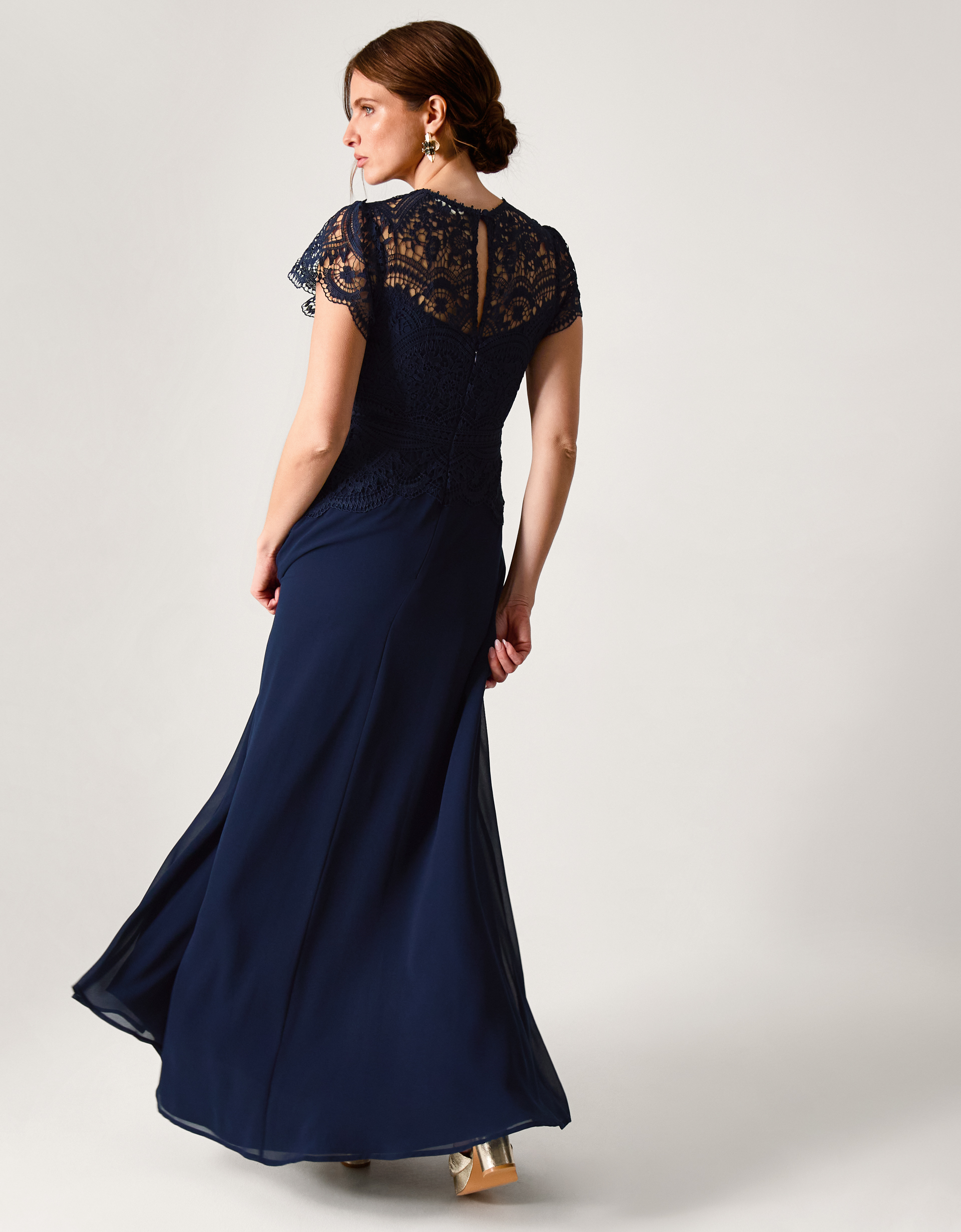 Monsoon Navy Blue Floral Lace Monica Bridesmaid Dress, view 3