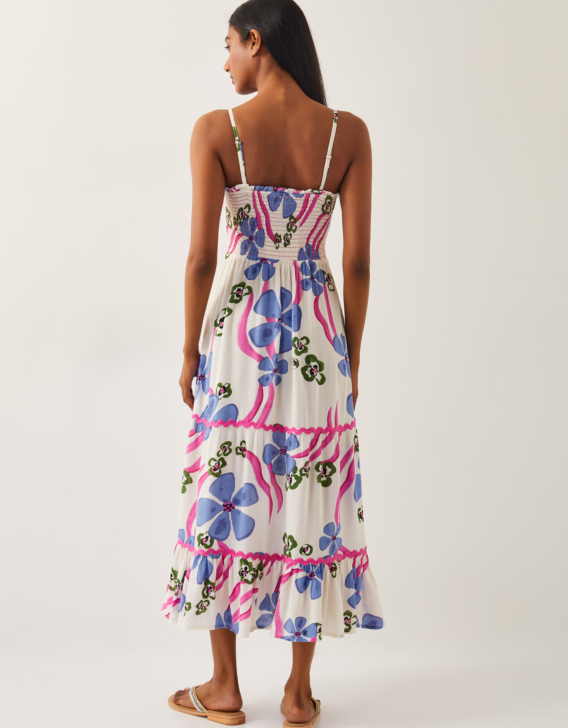 Monsoon Fiona Floral Bandeau Midi Dress Ivory, view 3