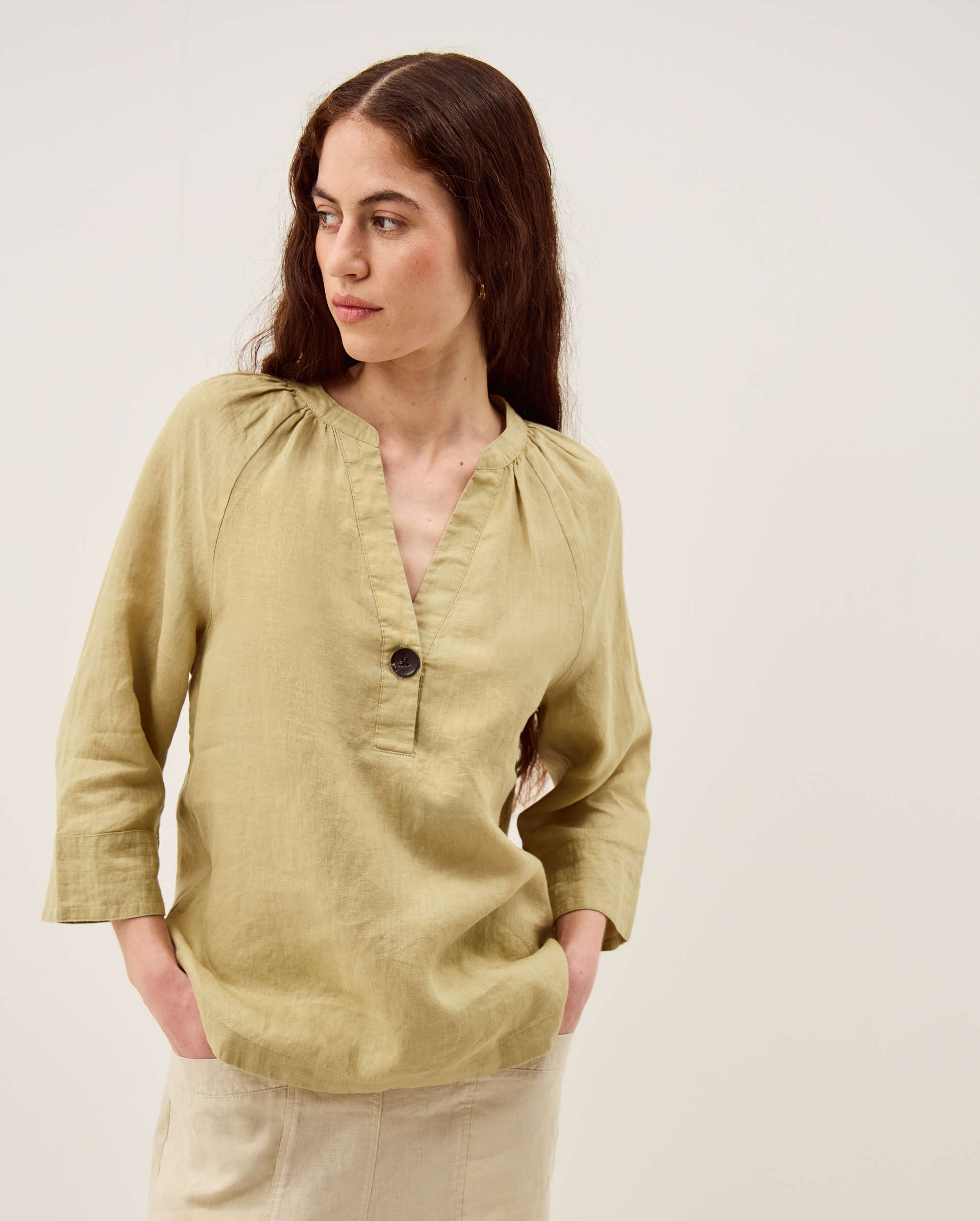 Monsoon Gianna Linen Top in Green