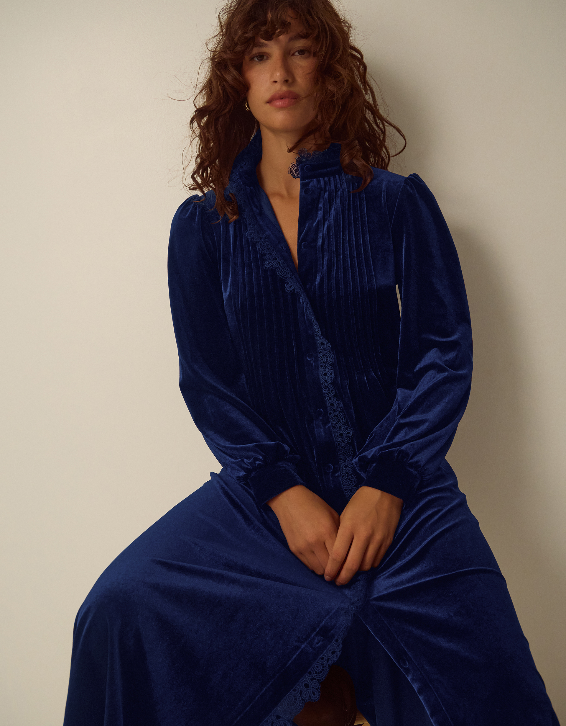 Monsoon Pip Pinktuck Velvet Midi Dress