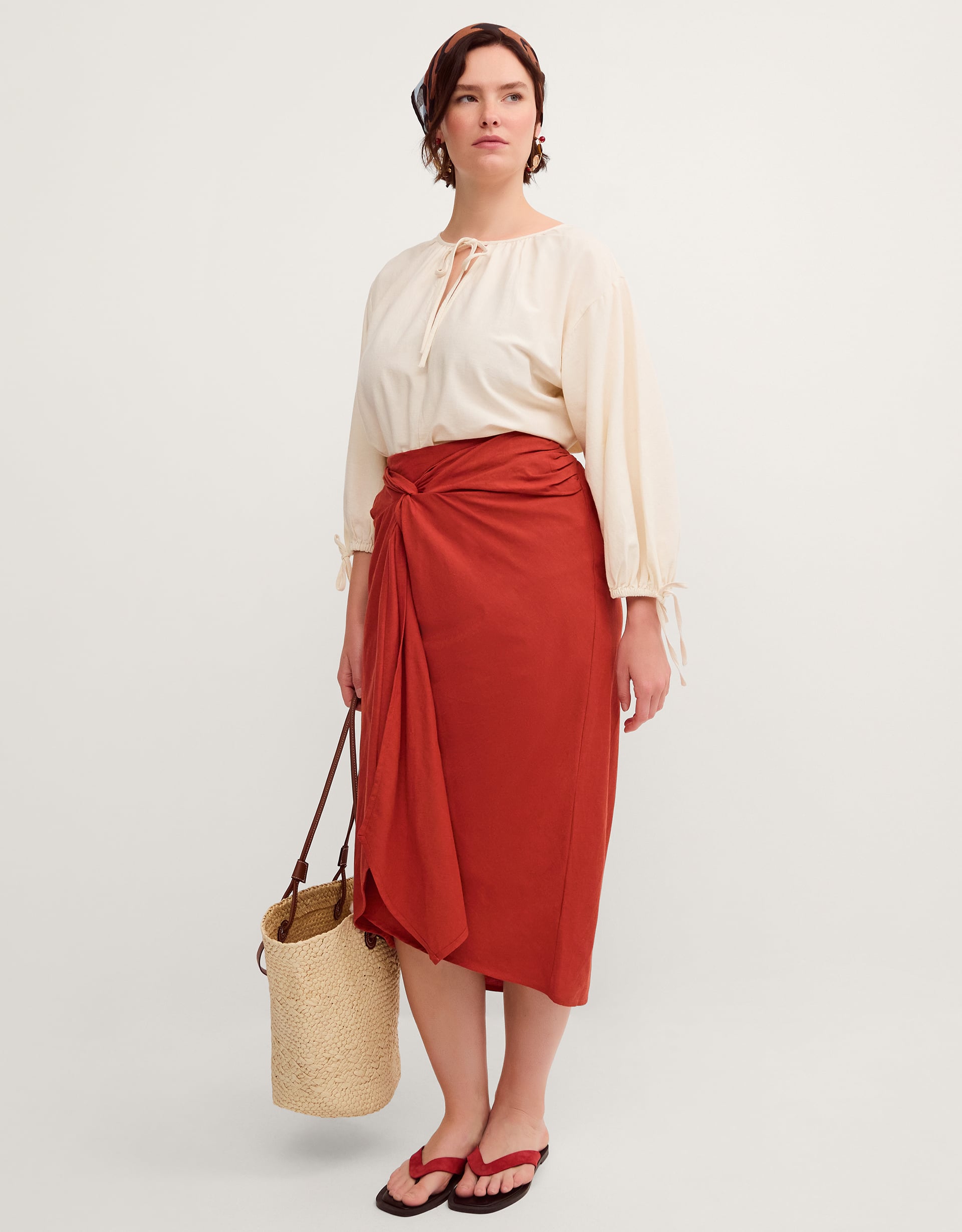 Monsoon Callie Thorpe x Monsoon Linen Blend Sarong Skirt in orange