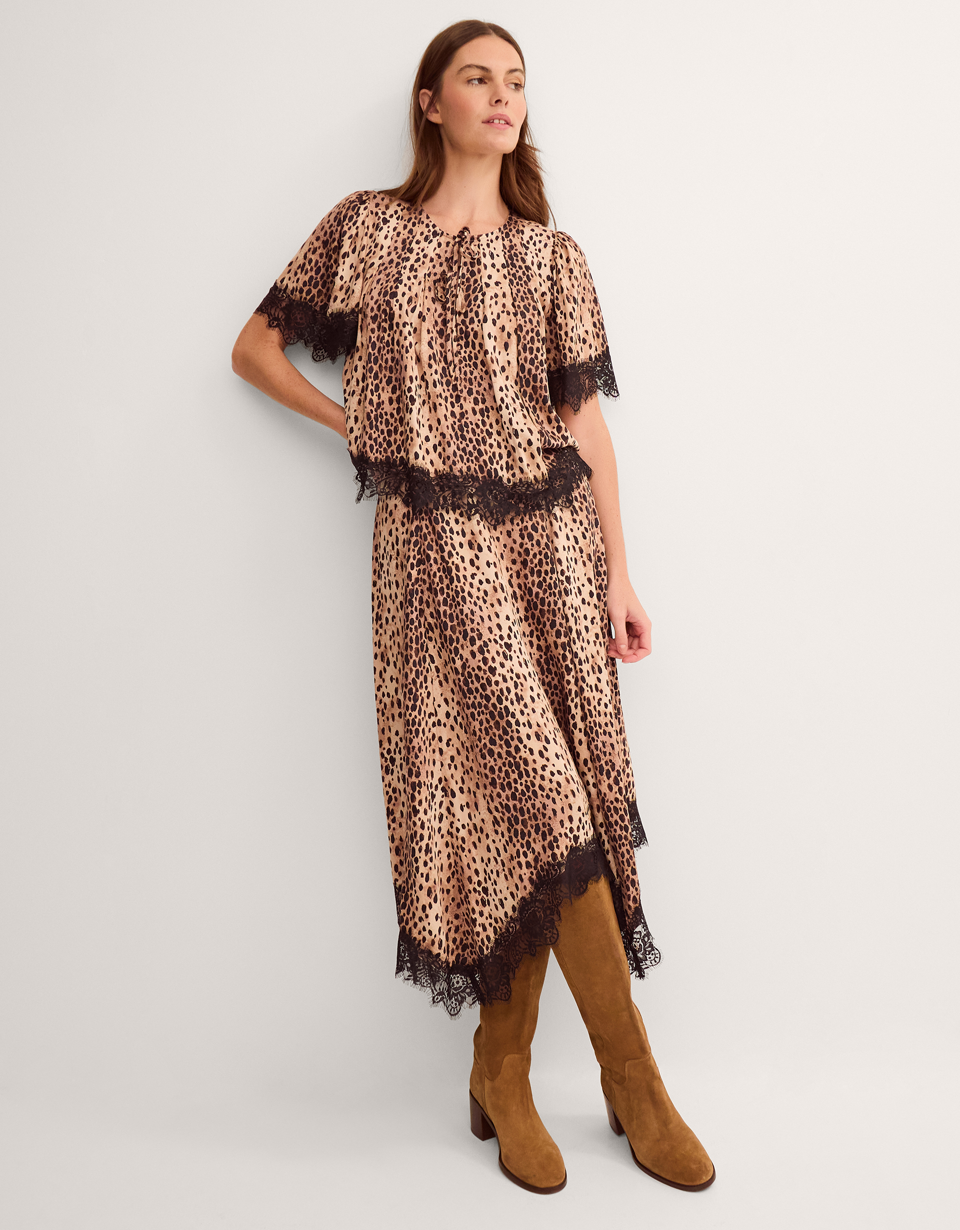 Monsoon Babette Leopard Print Midi Slip Skirt
