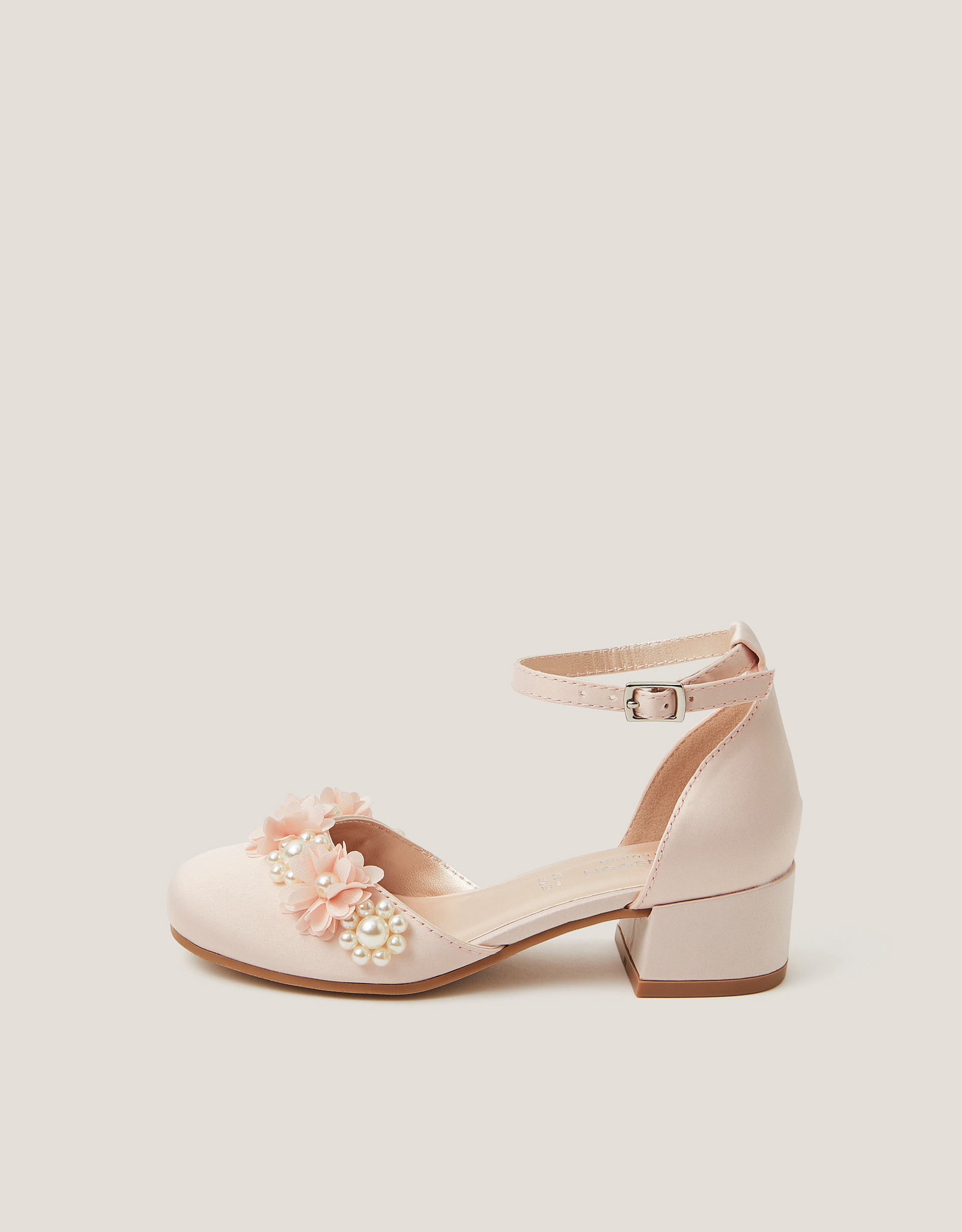Monsoon Closed-Toe Flower Embellished Heels in Pink, view 2