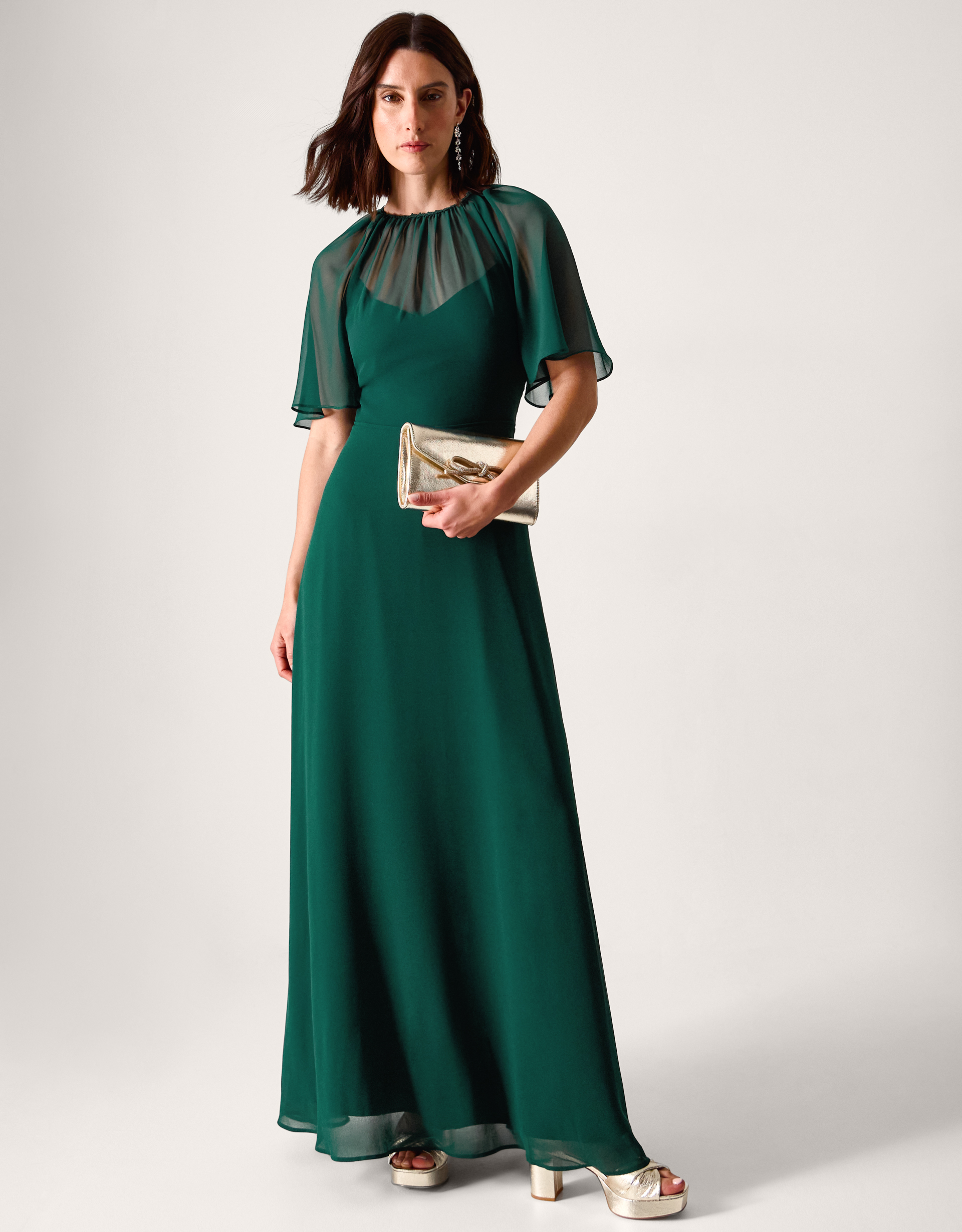 Monsoon Dark Green Mona Angel Sleeve Maxi Dress