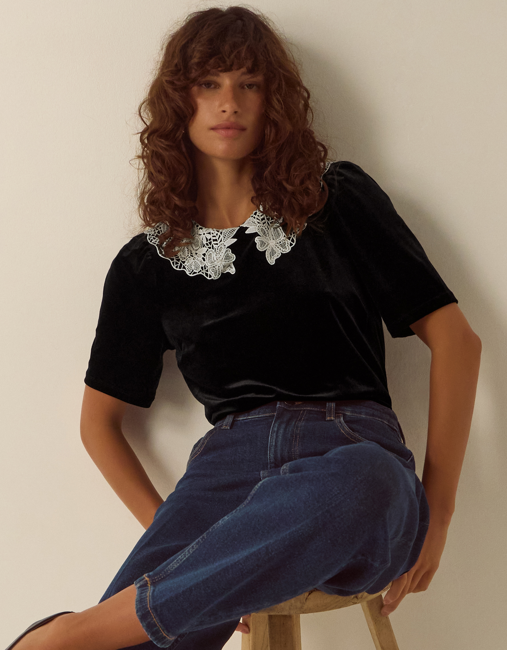Monsoon Lenora Lace Collar Velvet Top, view 4