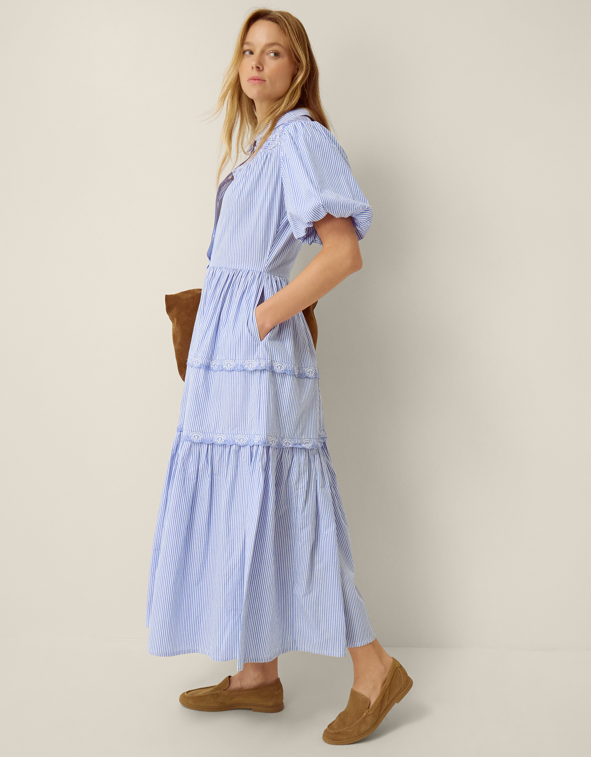 Monsoon Laney Puff Sleeve Stripe Maxi Dress, view 4