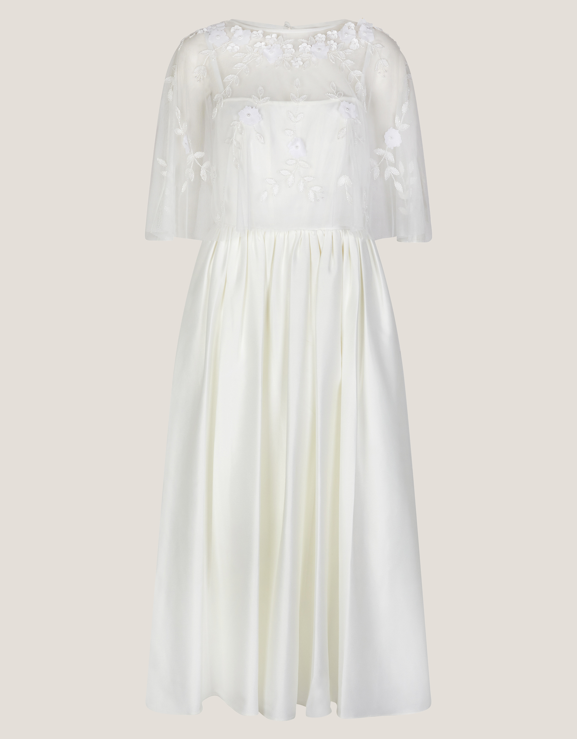 Monsoon Celeste Satin Wedding Dress with Floral Embellished Cape, view 5
