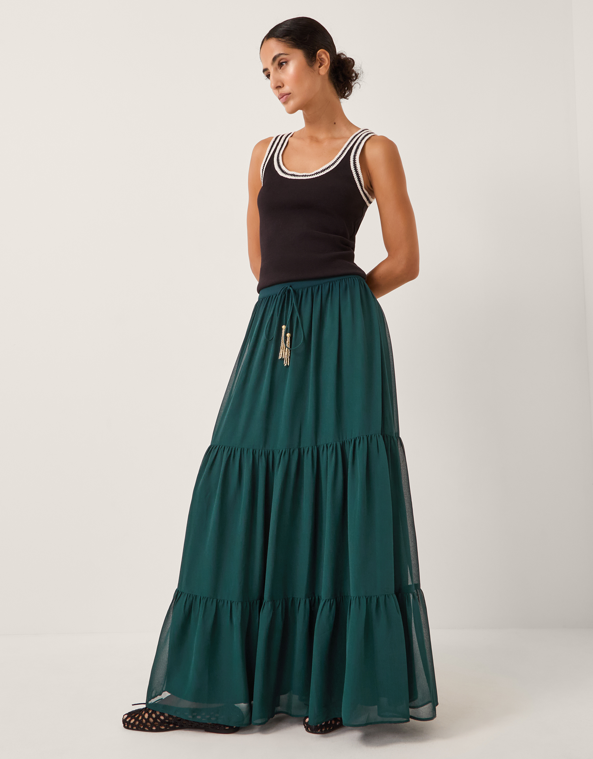 Monsoon Holly Tiered Chiffon Maxi Skirt, view 5