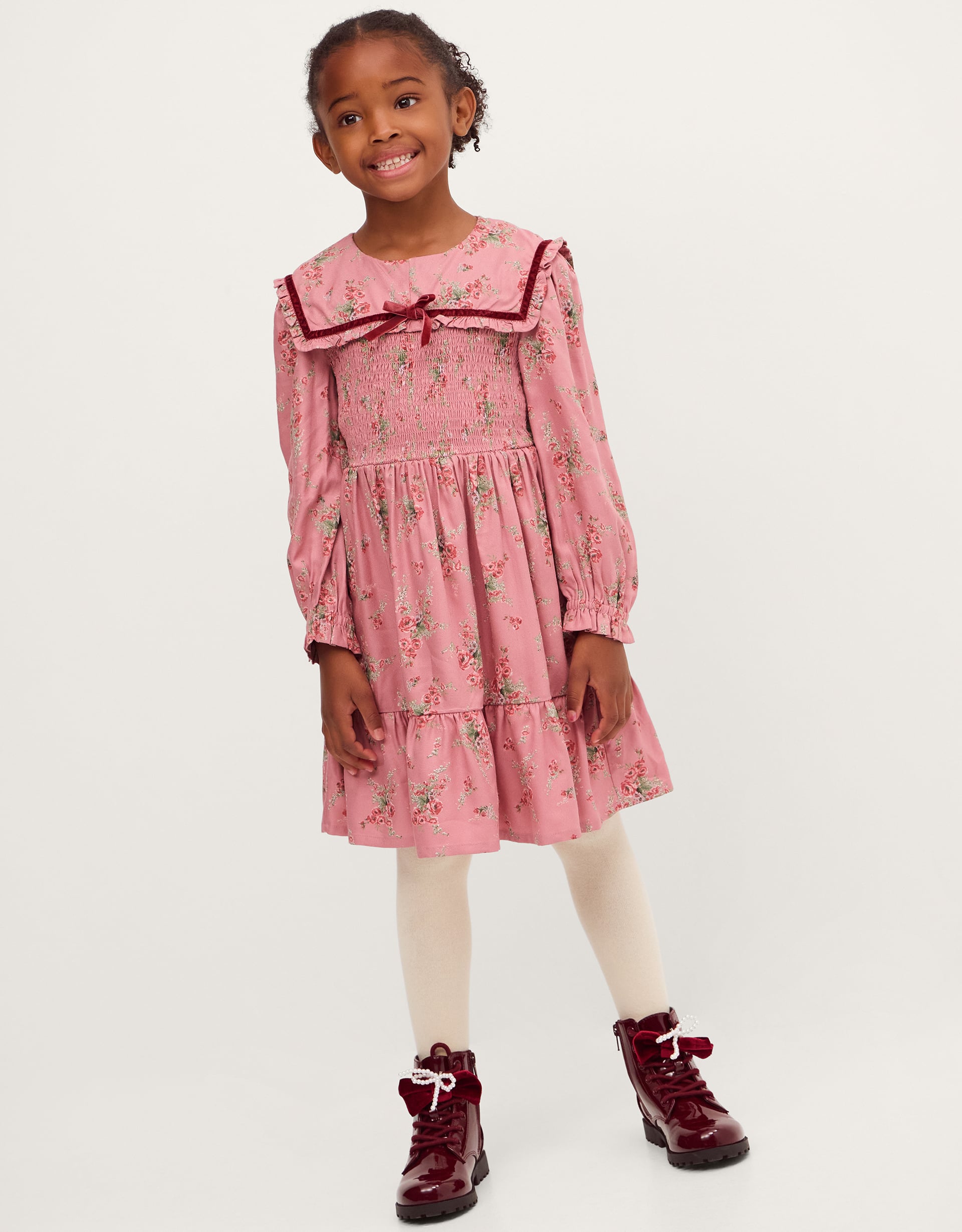 Girls Pink Floral Print Ditsy Square Collar Dress, Size: 11-12 Years