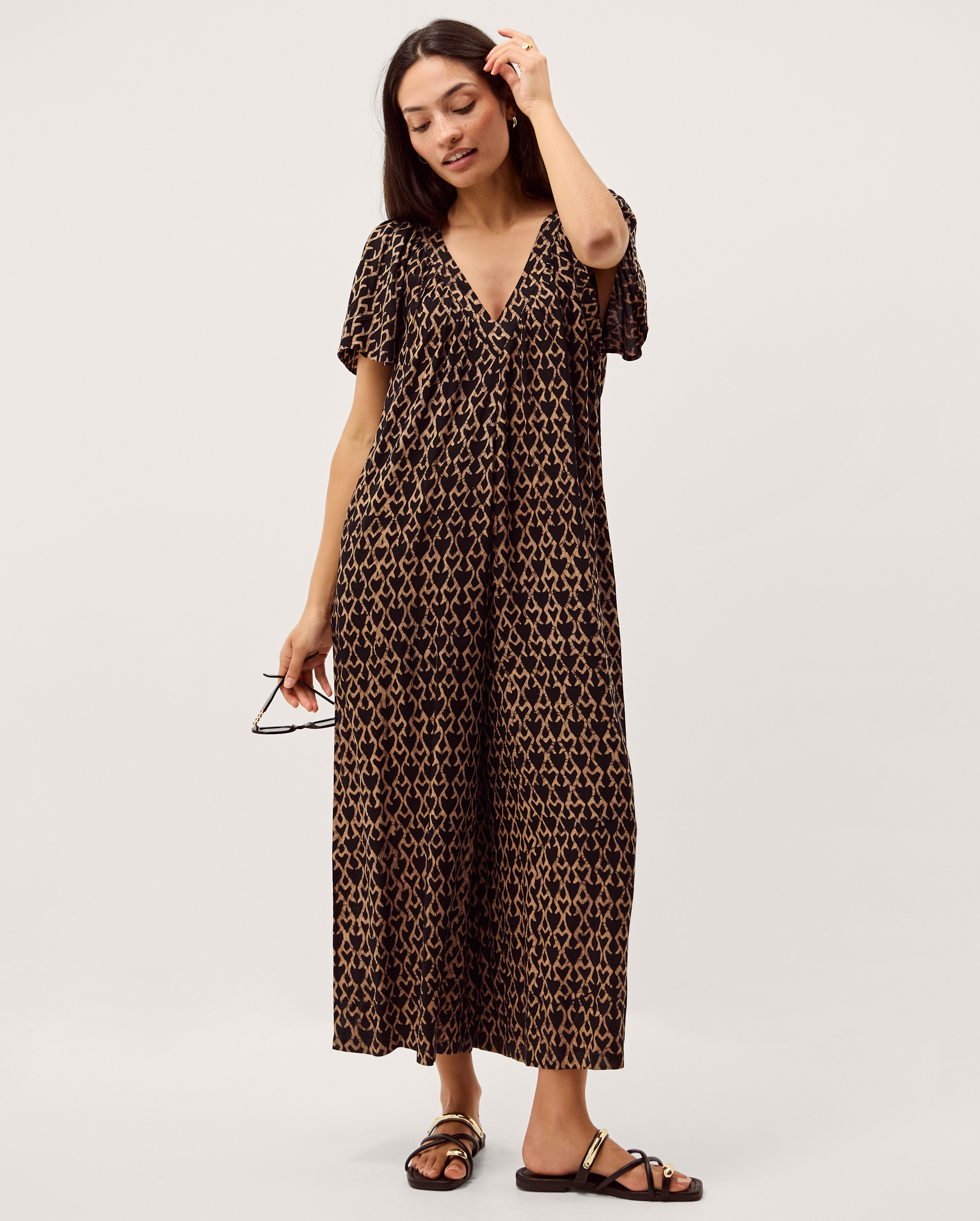 Monsoon Arti Print Wide Leg Jumpsuit in black