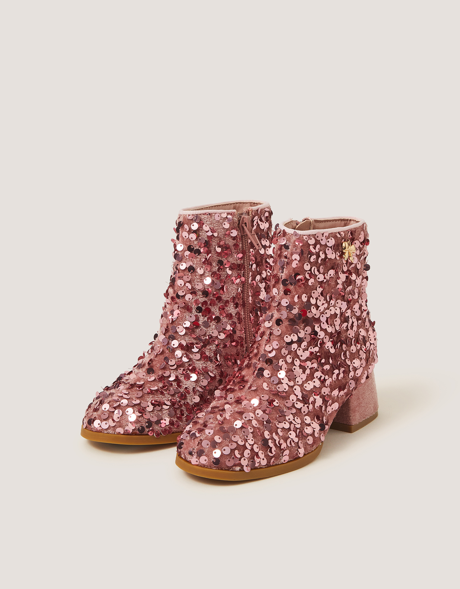 Monsoon Sequin Velvet Ankle Boots in Pink