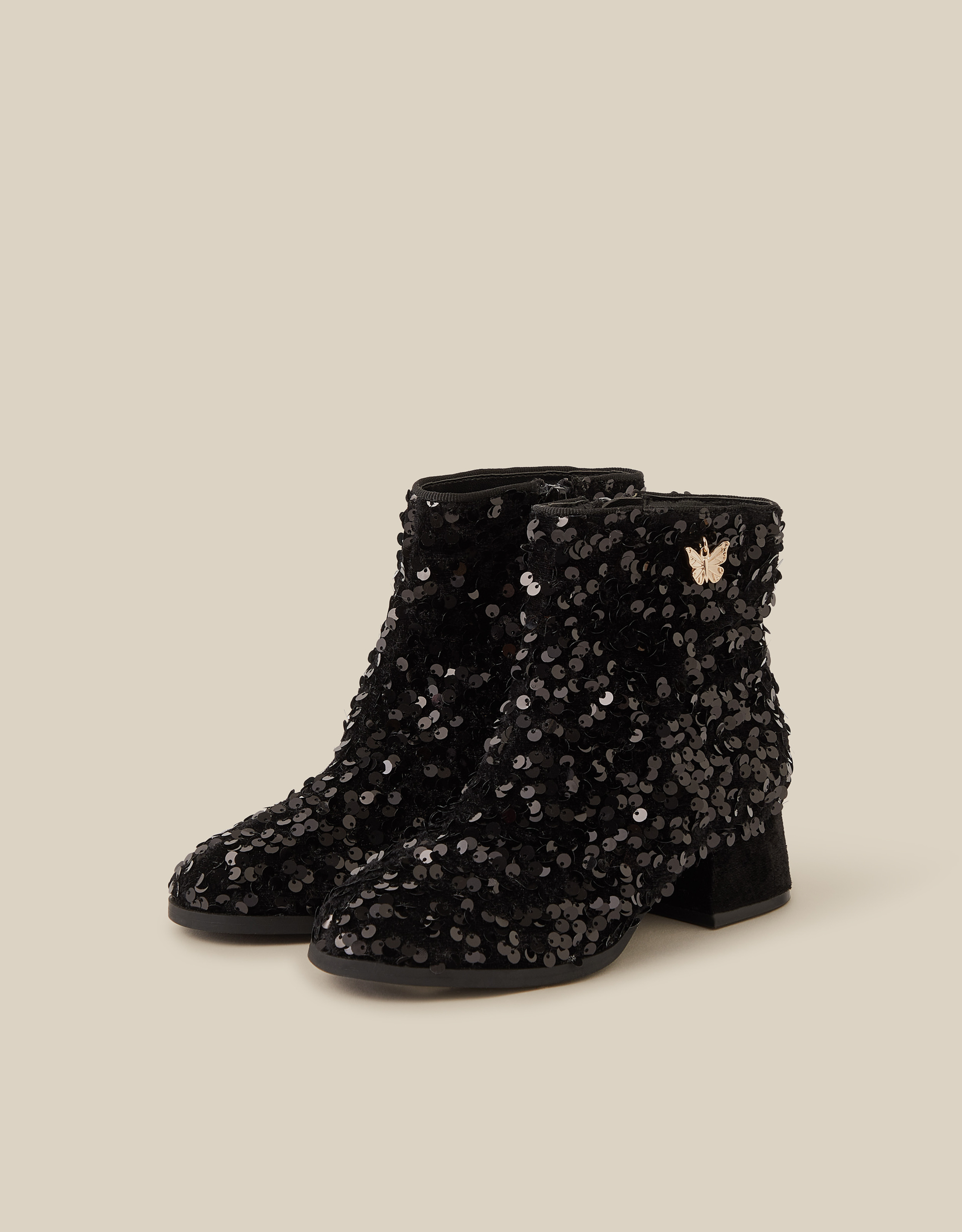 Monsoon Sequin Velvet Ankle Boots in Black