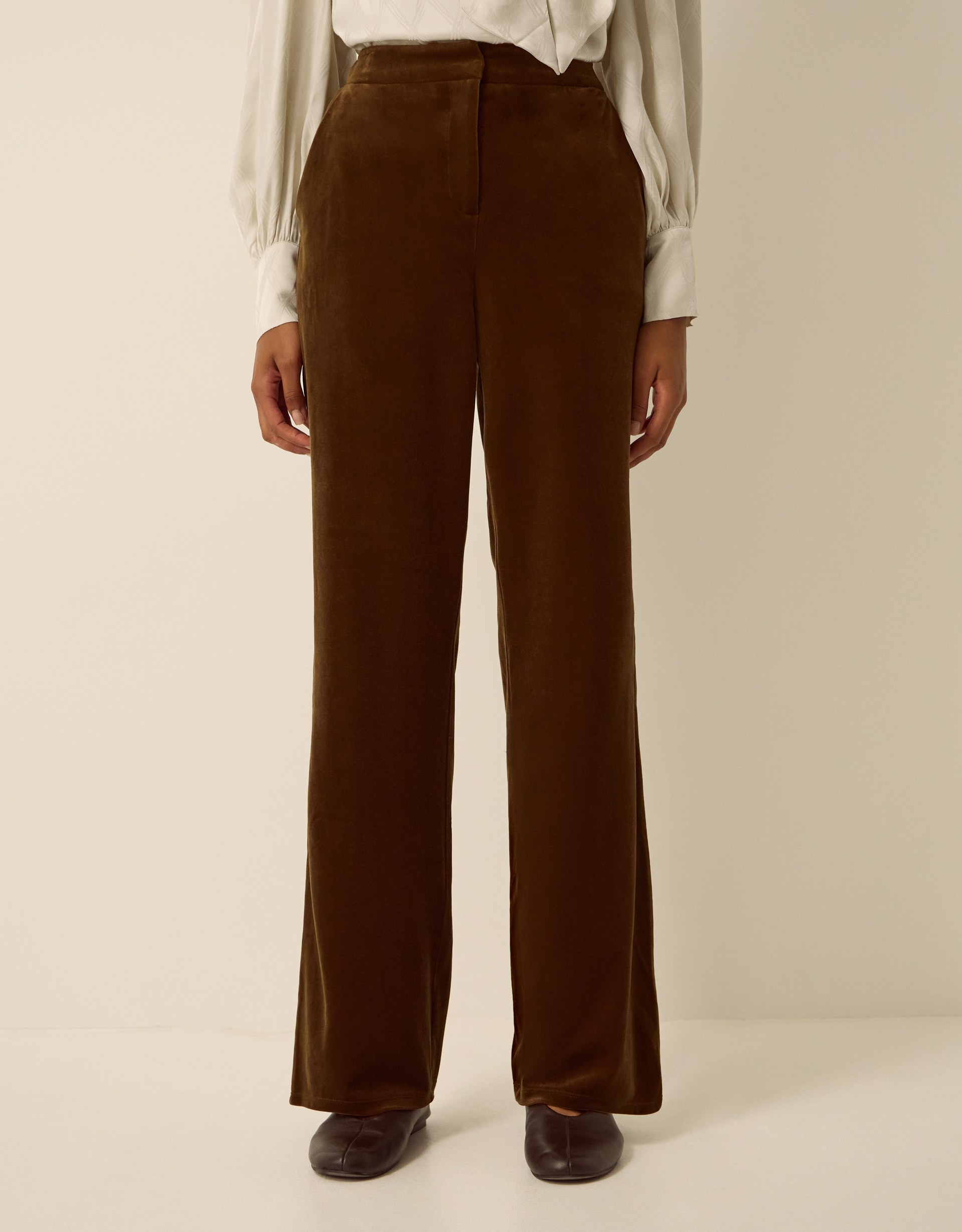 Monsoon Mila Velvet Straight Leg Trousers in Green, view 4