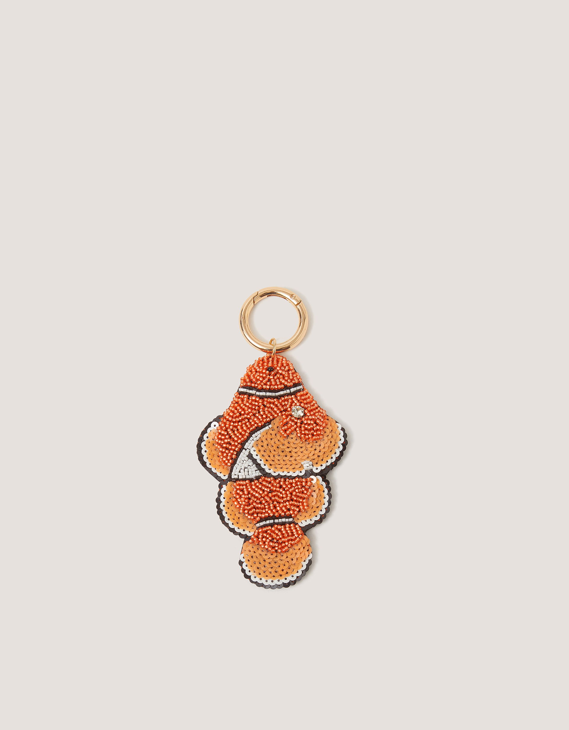 Monsoon Clownfish Beaded Bag Charm in orange/black