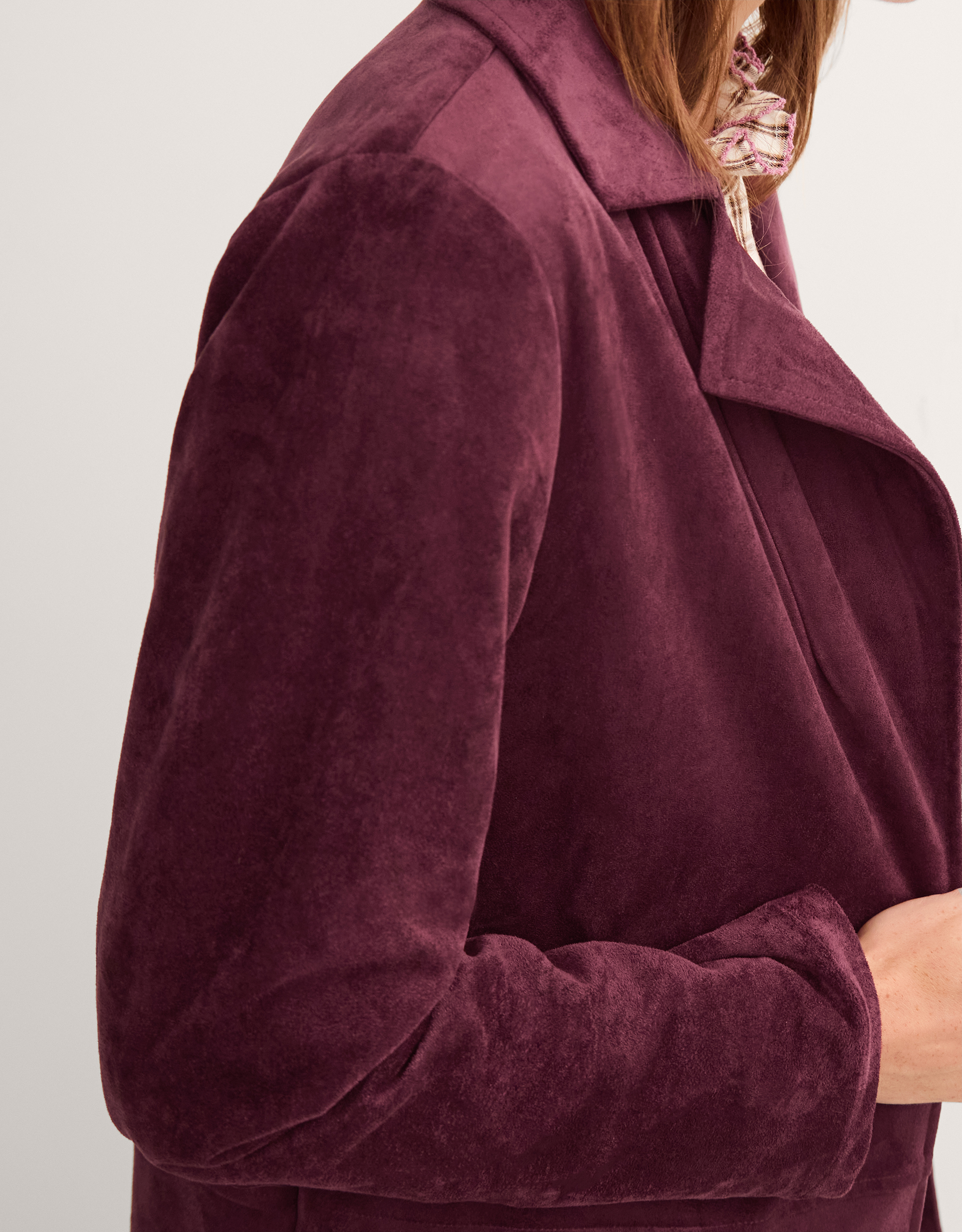 Monsoon Tove Faux Suede Coat in Red, view 2
