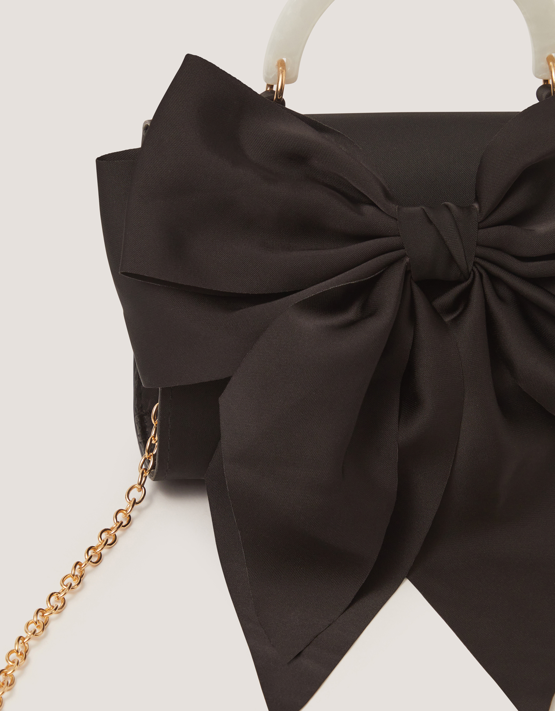 Monsoon Satin Bow Bag in Black, view 4