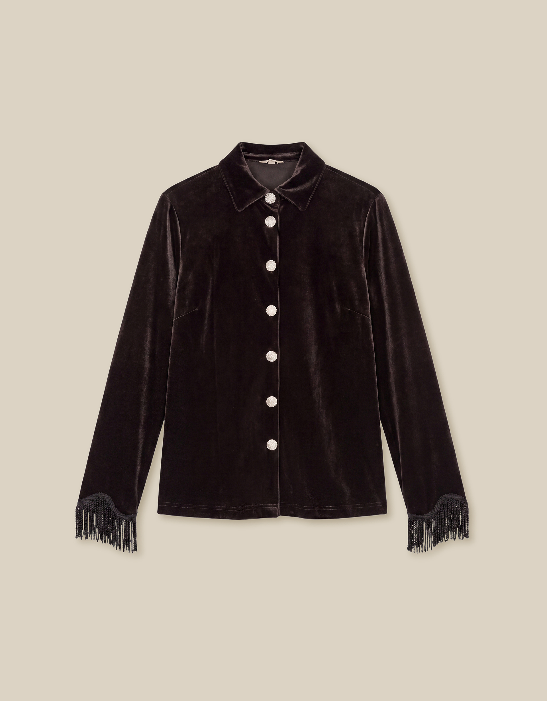 Monsoon Tami Fringe Cuff Velvet Shirt, view 6