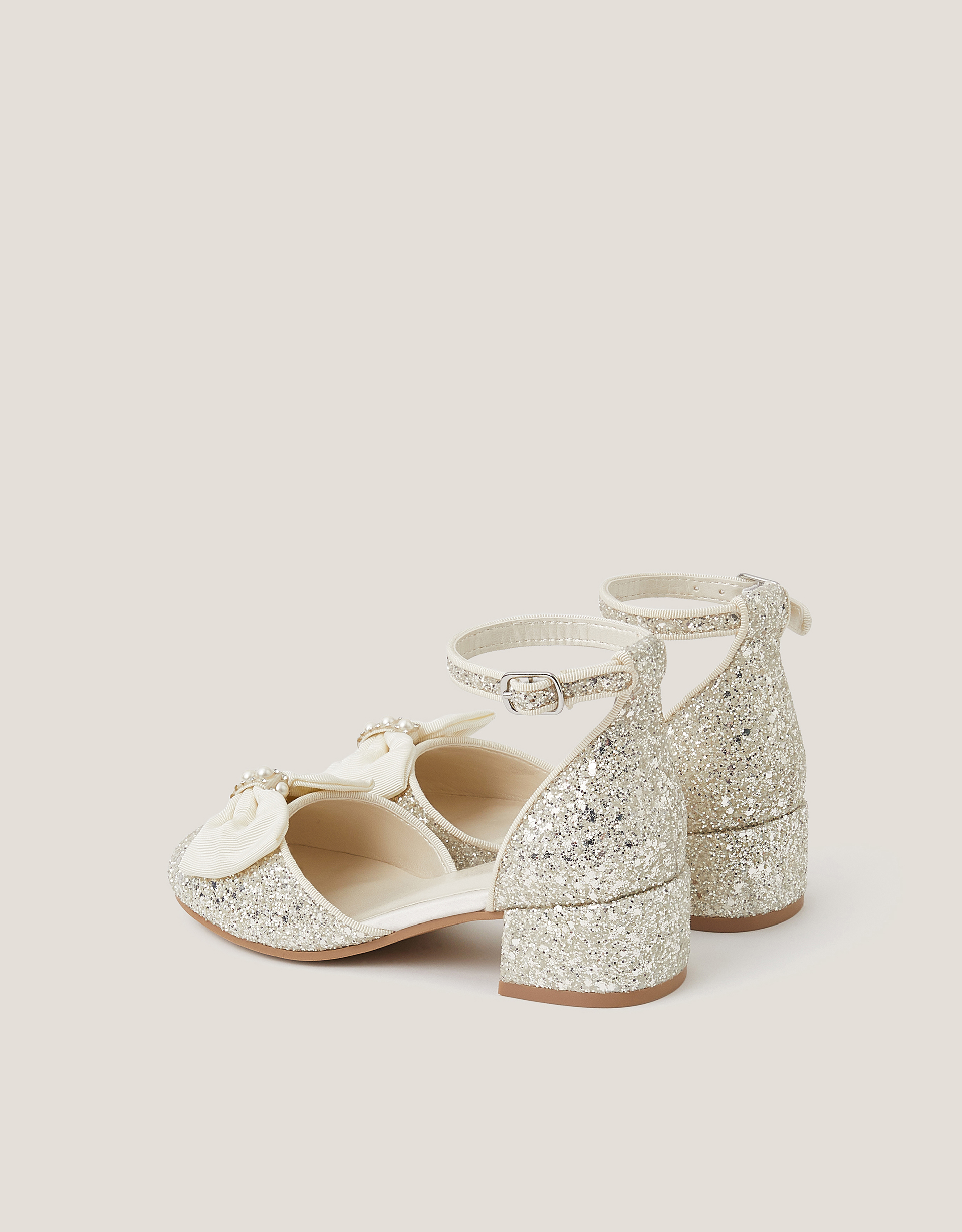 Monsoon Closed-Toe Bow Glitter Heels in Ivory, view 3