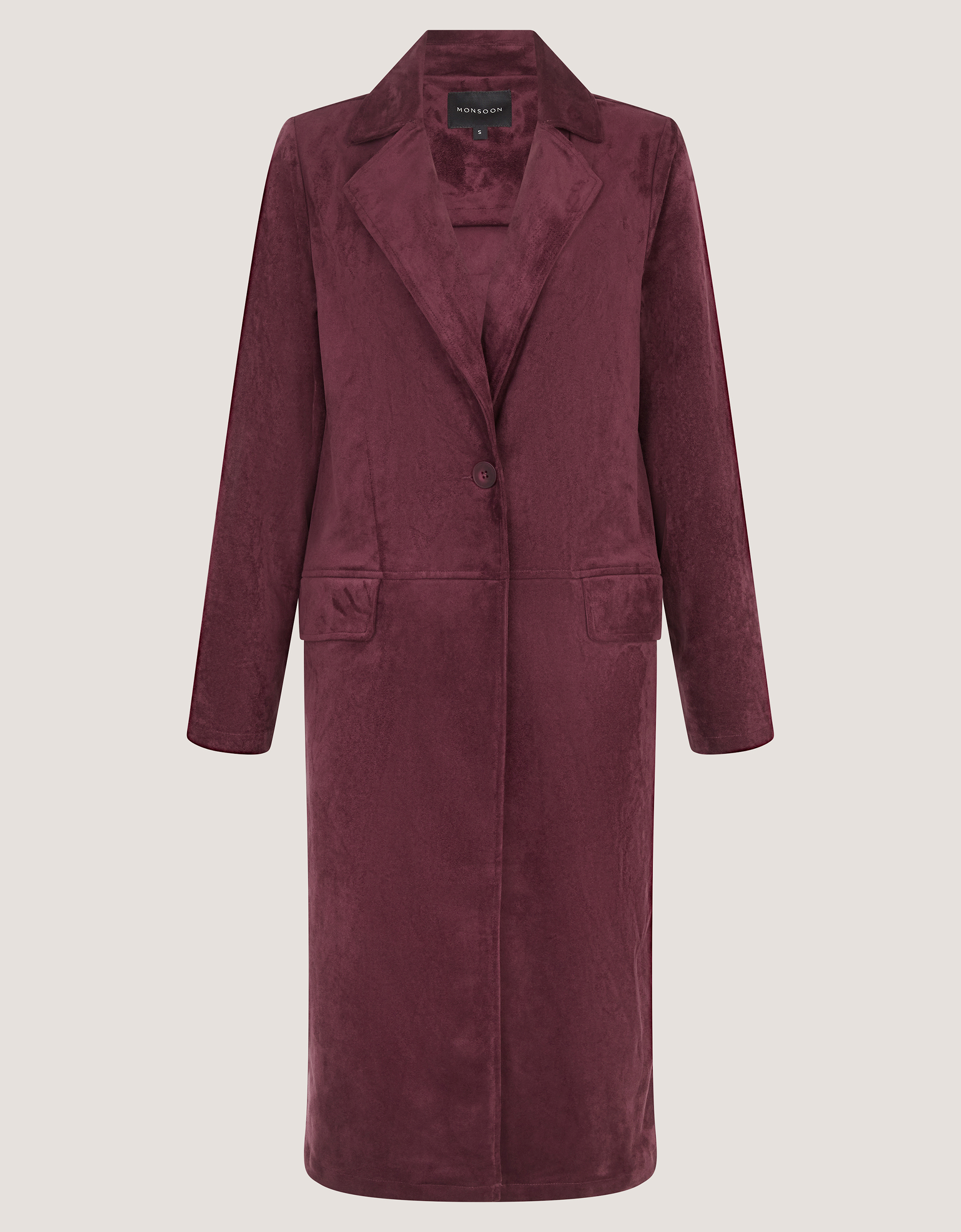 Monsoon Tove Faux Suede Coat in Red, view 5