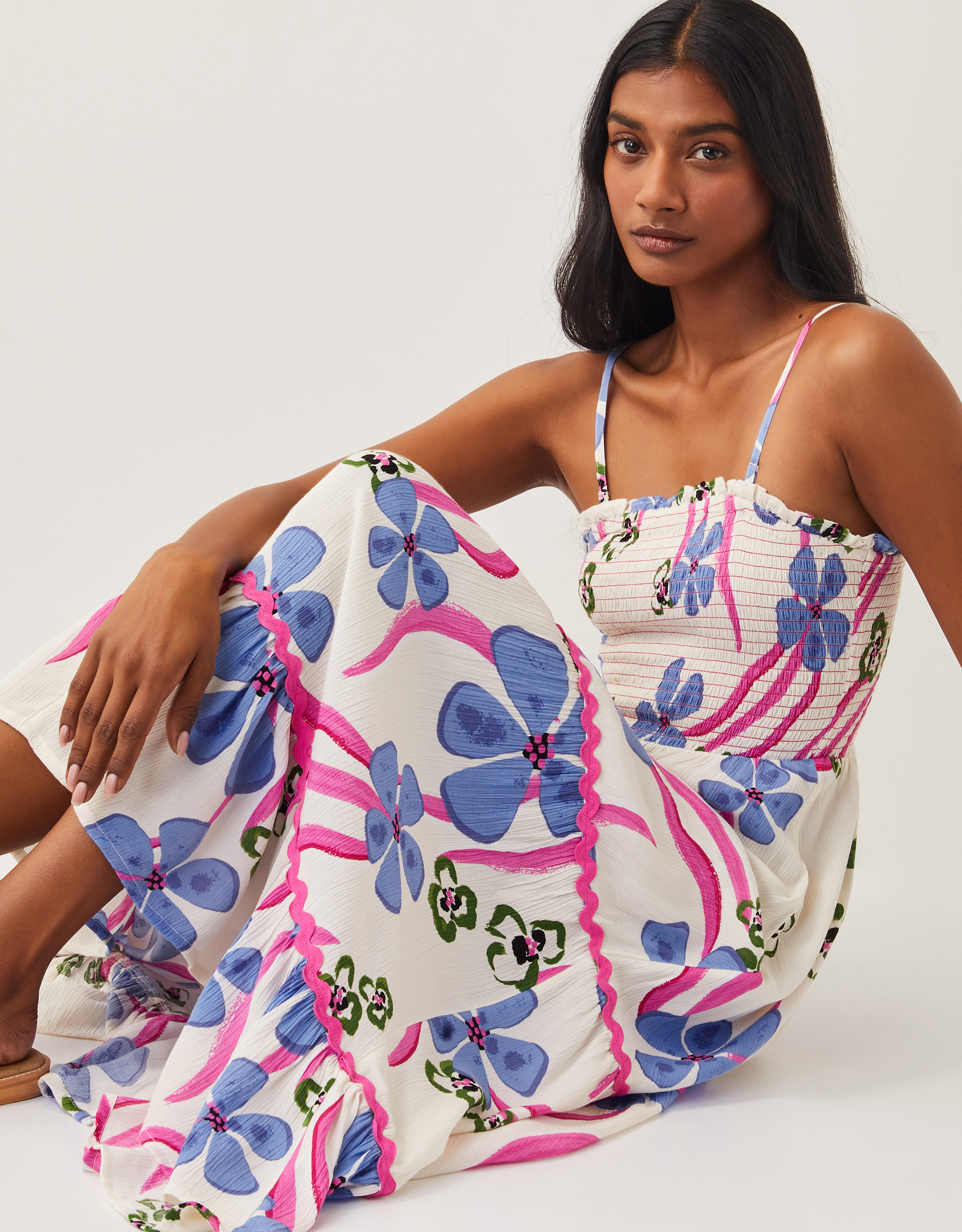 Monsoon Fiona Floral Bandeau Midi Dress Ivory, view 2