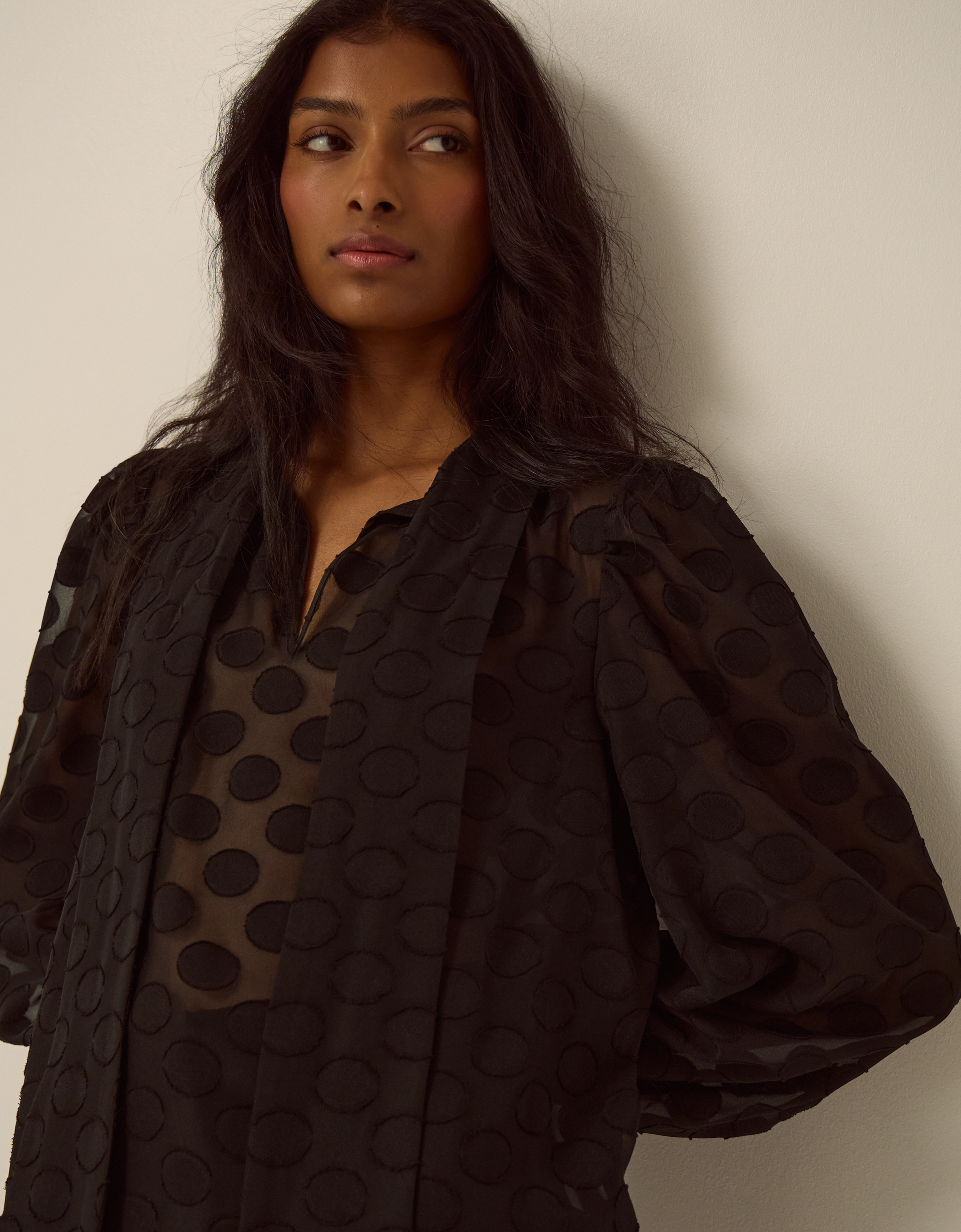 Monsoon Sylvia Sheer Polka Dot Pussybow Blouse, view 2