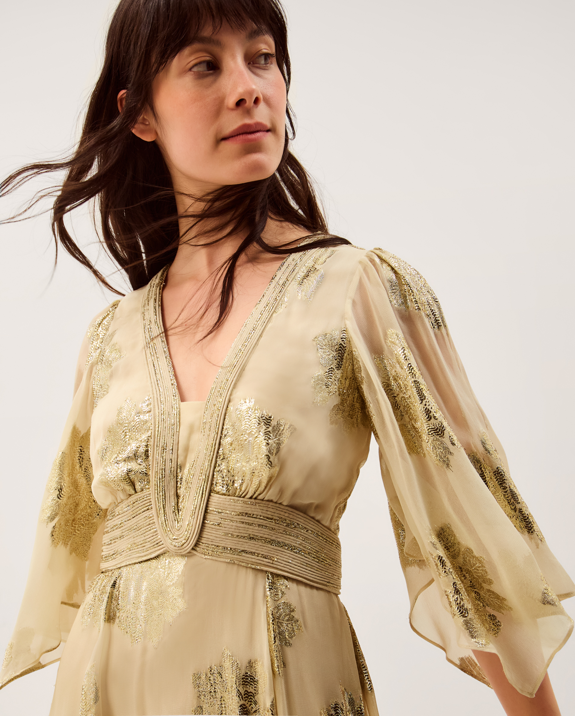 Monsoon Lydia V-Neck Shimmer Jacquard Midi Dress, view 2