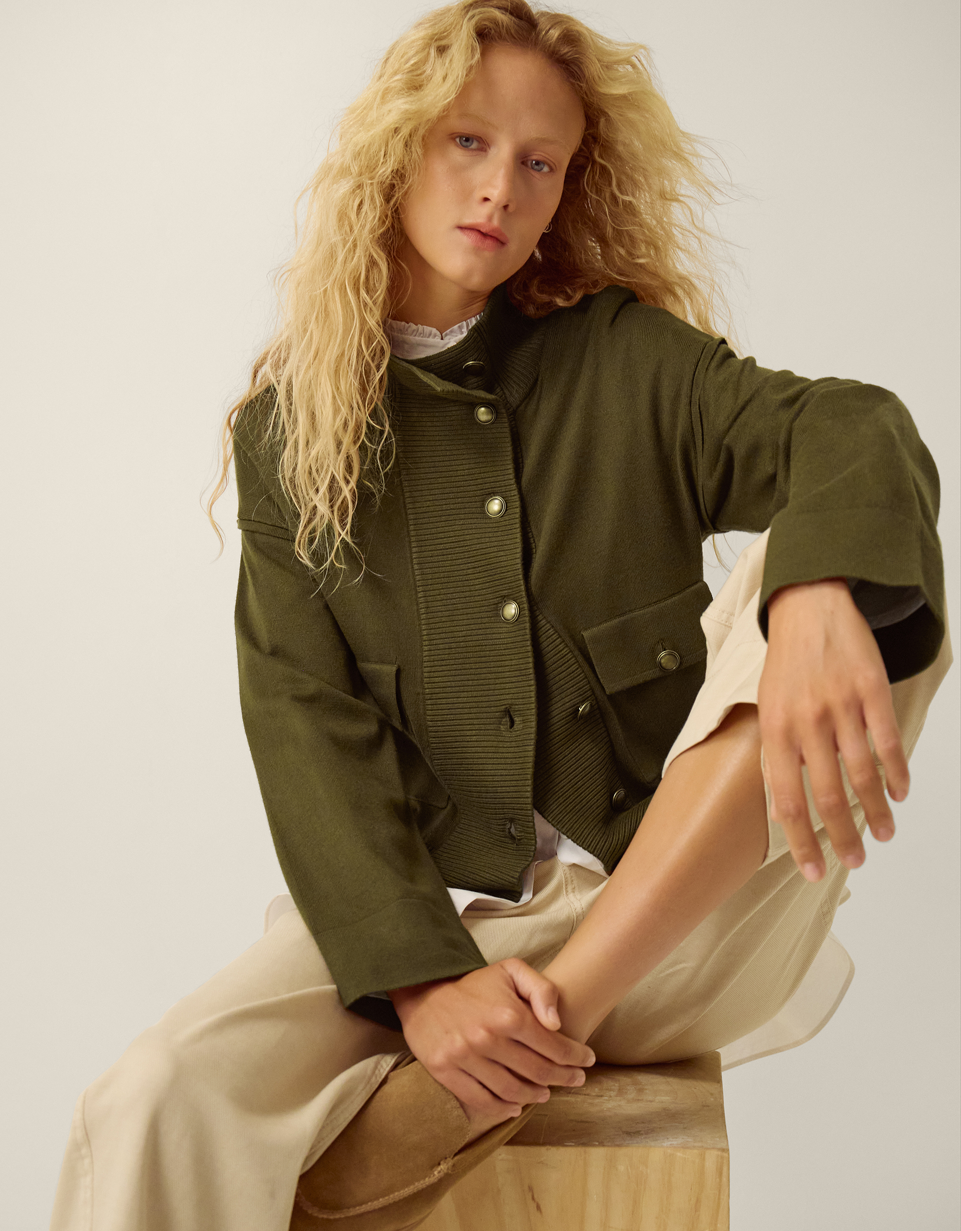 Monsoon Naya High Neck Knitted Jacket in Green