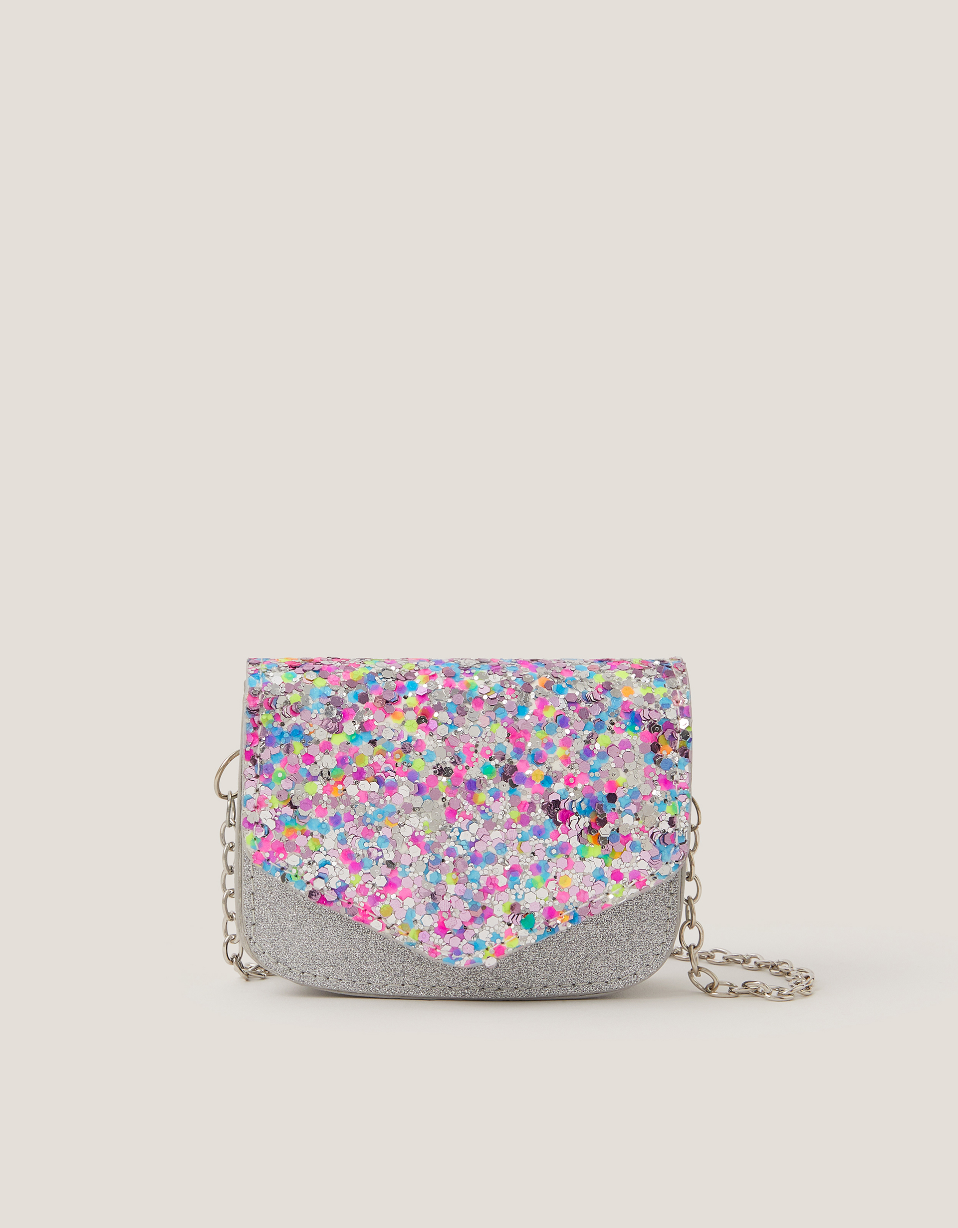 Monsoon Mini Confetti Glitter Bag in grey/pink