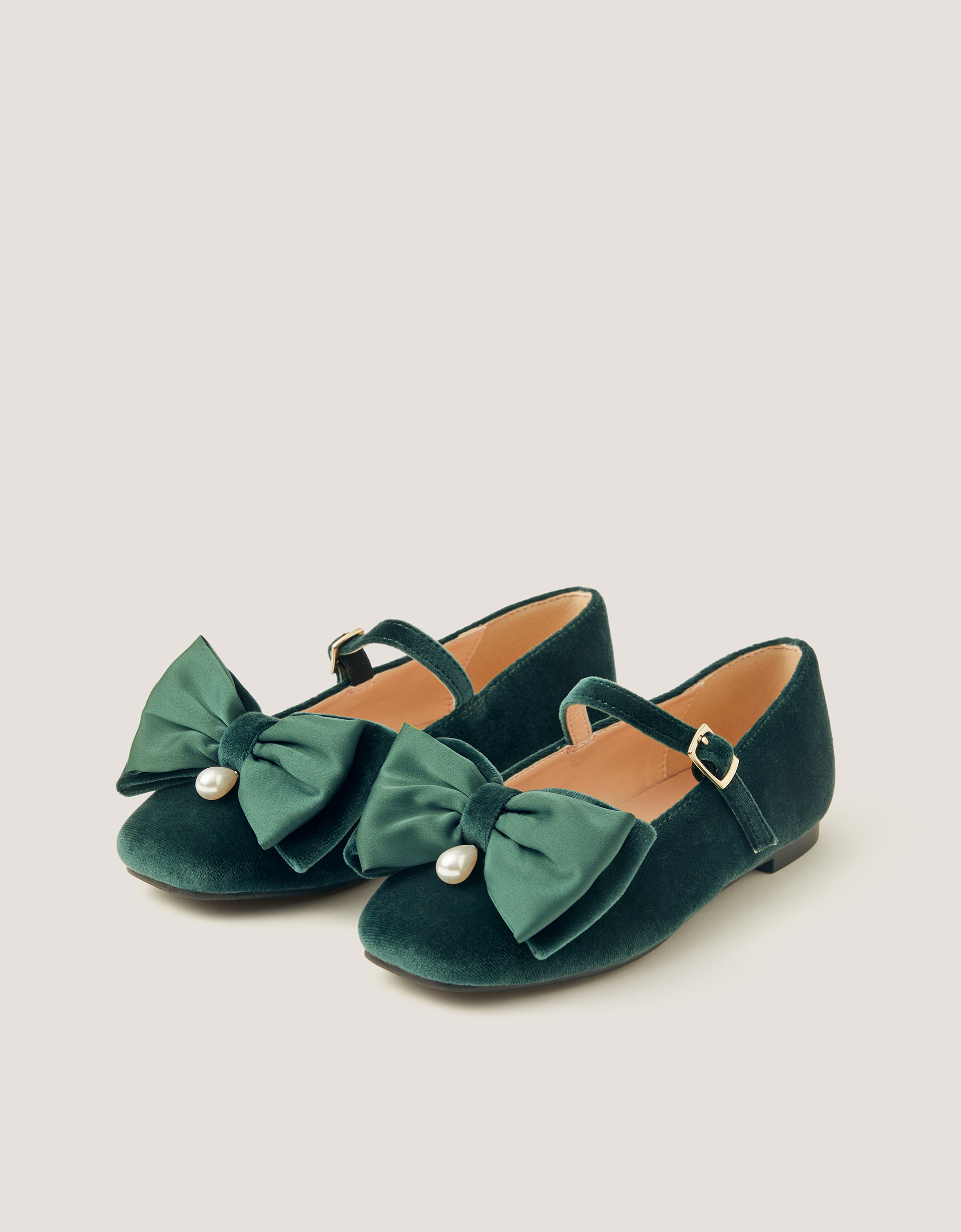 Monsoon Bow Velvet Ballet Flats in Green