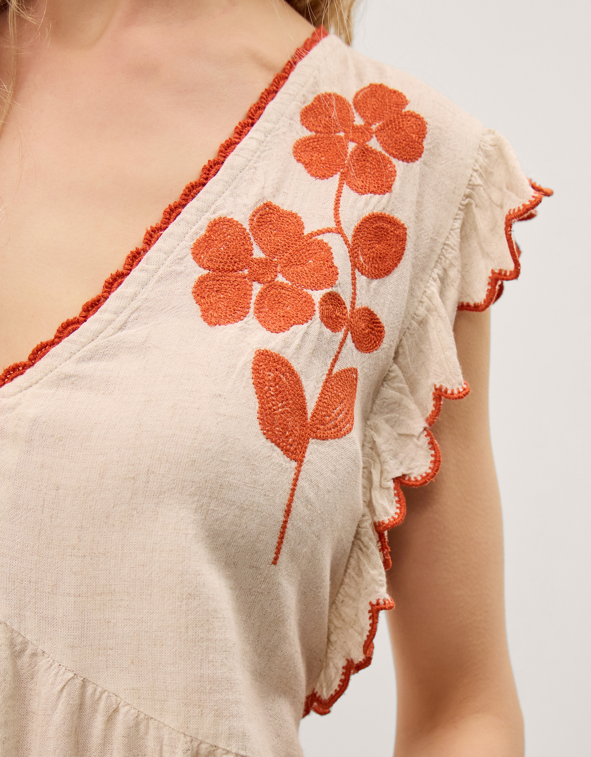 Monsoon Rhea Embroidered Linen Blend Top