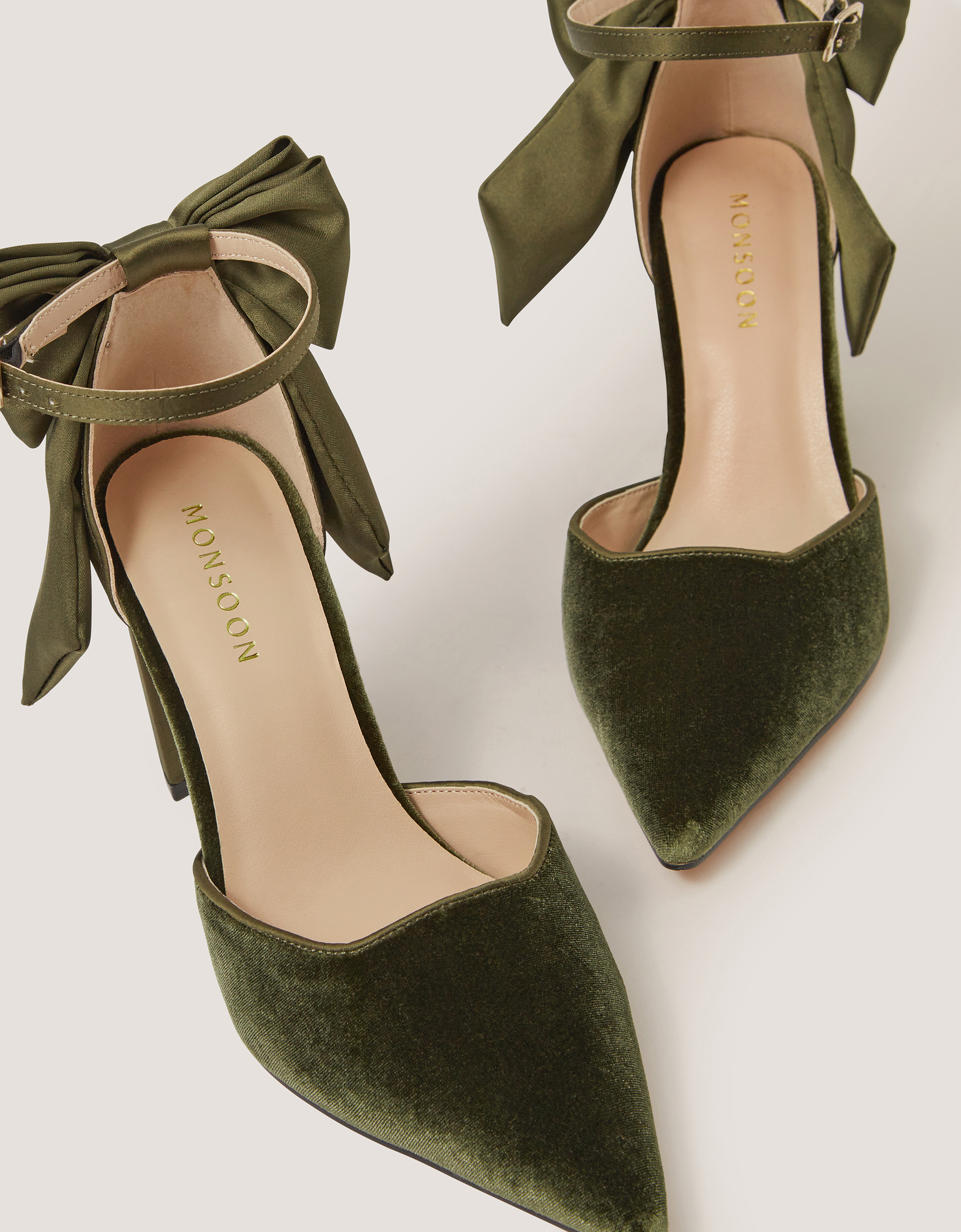 Monsoon Viera Velvet Bow Pointed Toe Heels, view 2