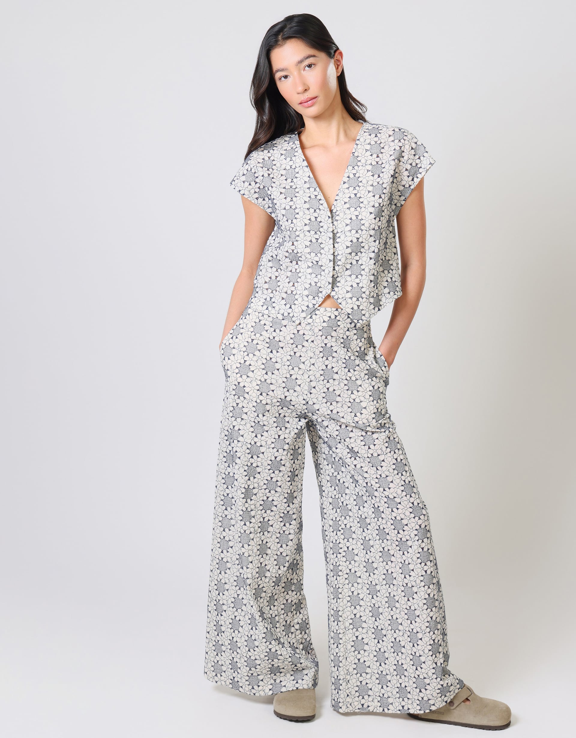 Monsoon Traffic People Rene Floral Wide Leg Trousers, view 2