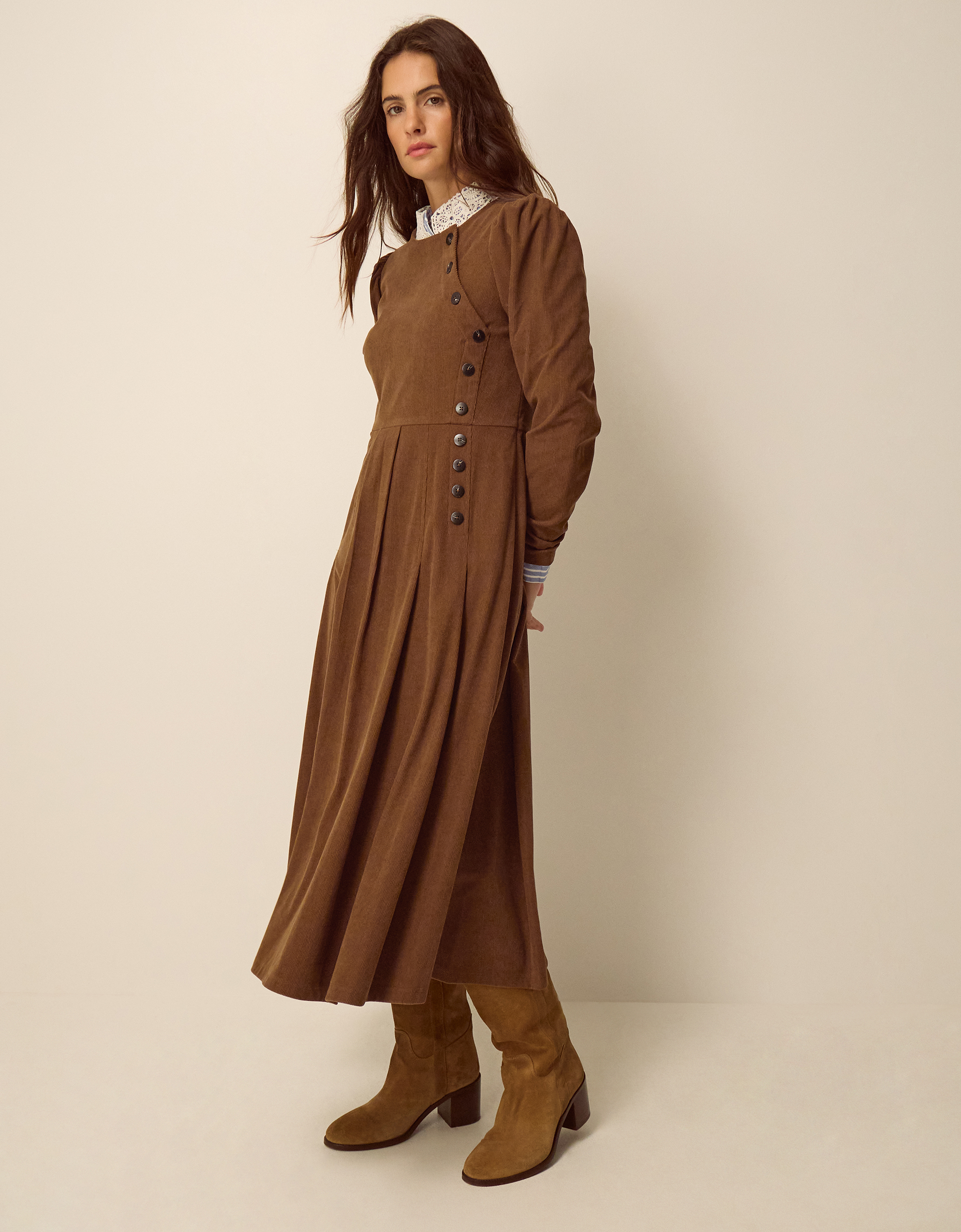 Monsoon Silvia Button Stretch Corduroy Midi Dress, view 5