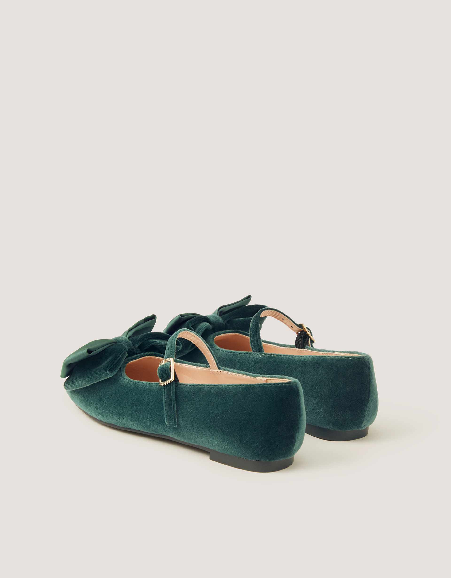Monsoon Bow Velvet Ballet Flats in Green, view 3