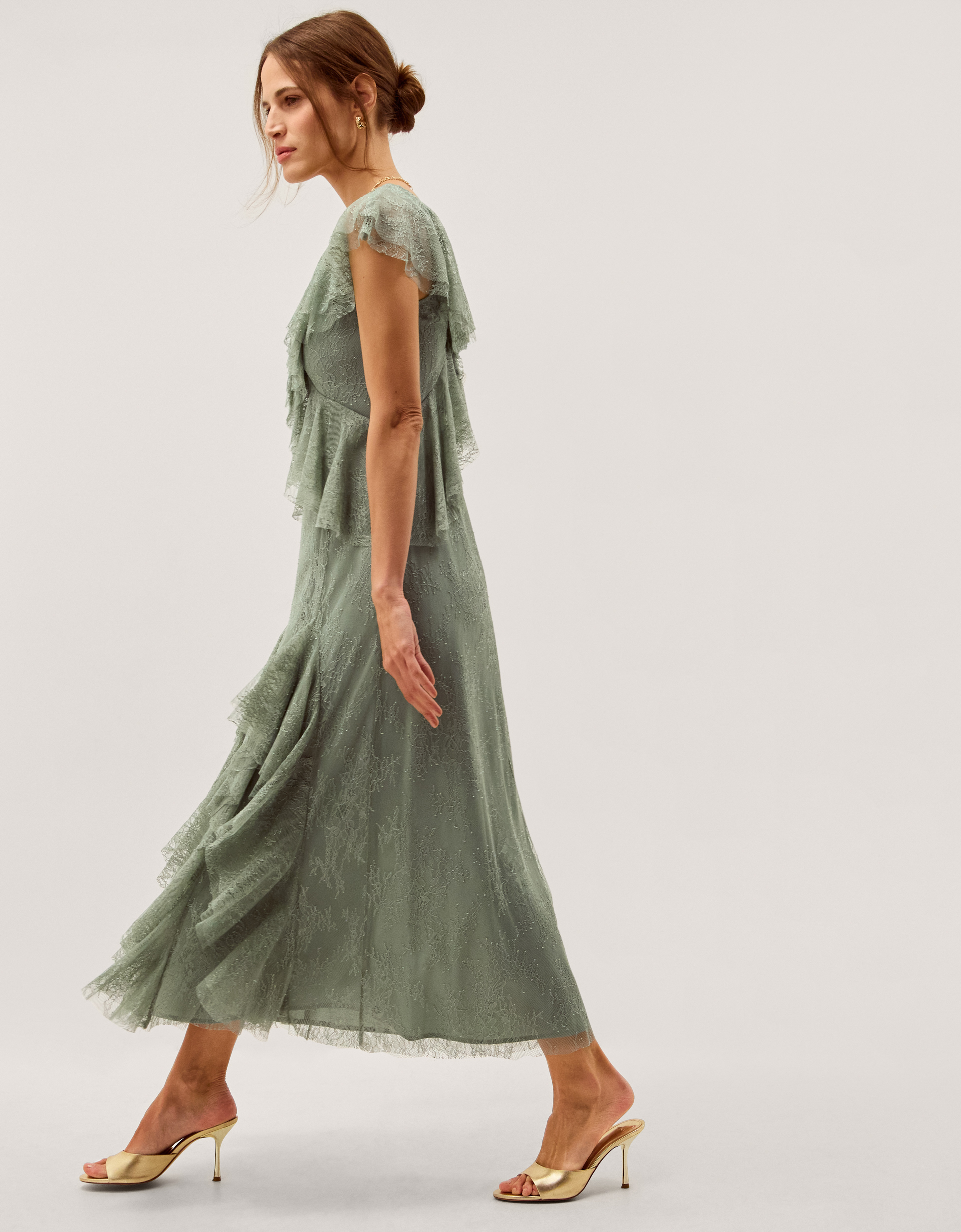 Monsoon Alda Ruffle Lace Midi Dress, view 4