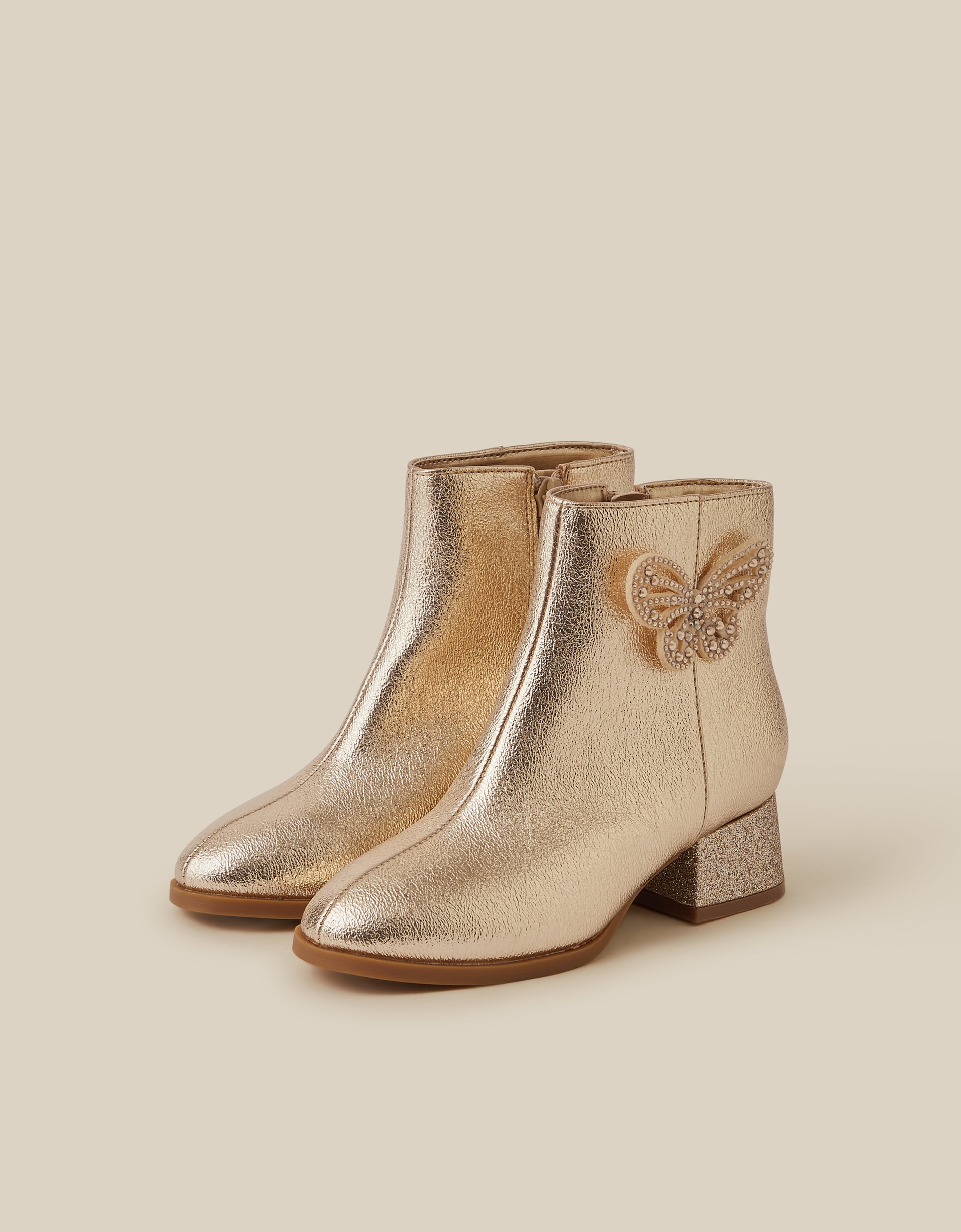 Monsoon Embellished Butterfly Metallic Boots in gold