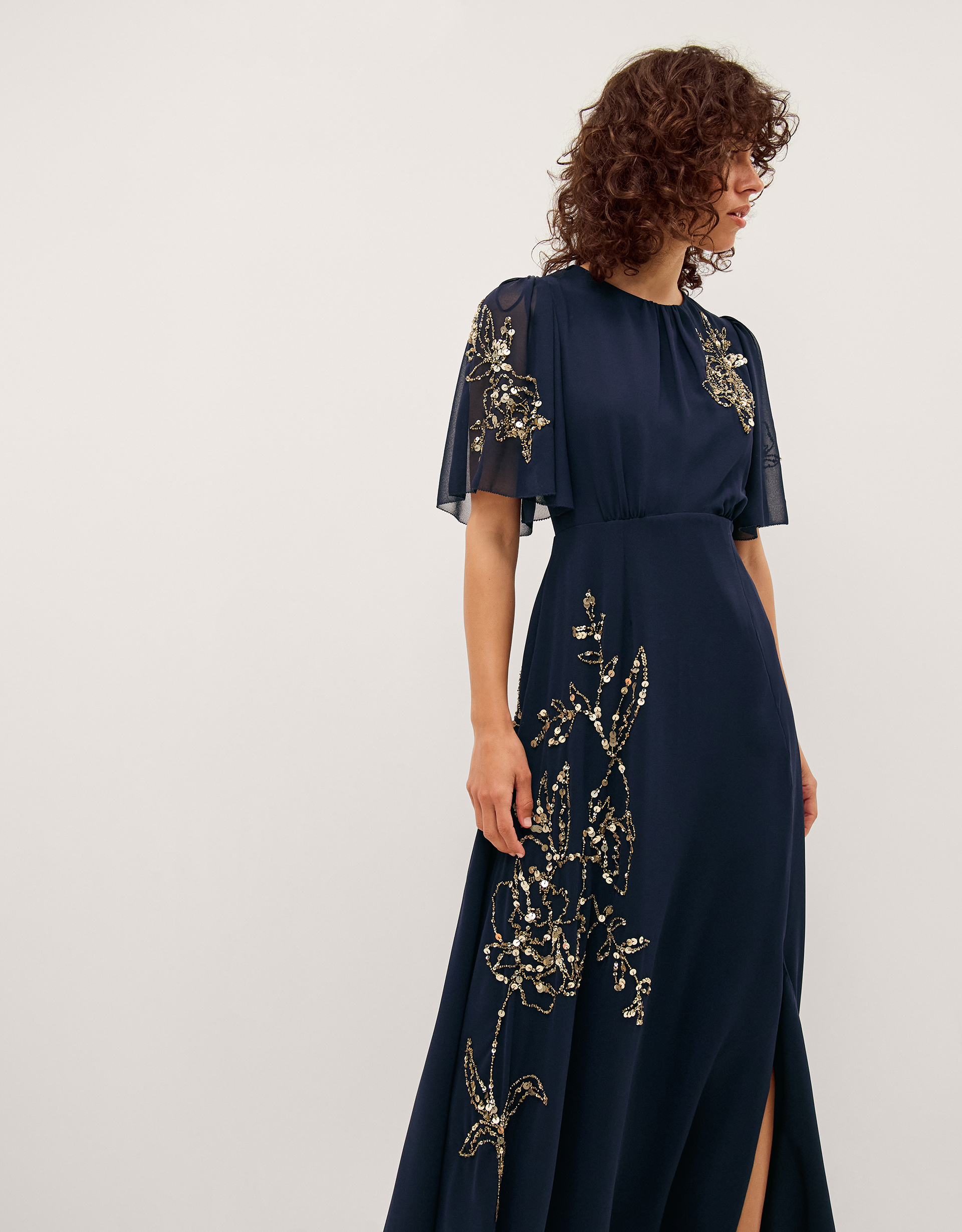 Monsoon Skyler Floral Embellished Maxi Dress in Blue, view 4
