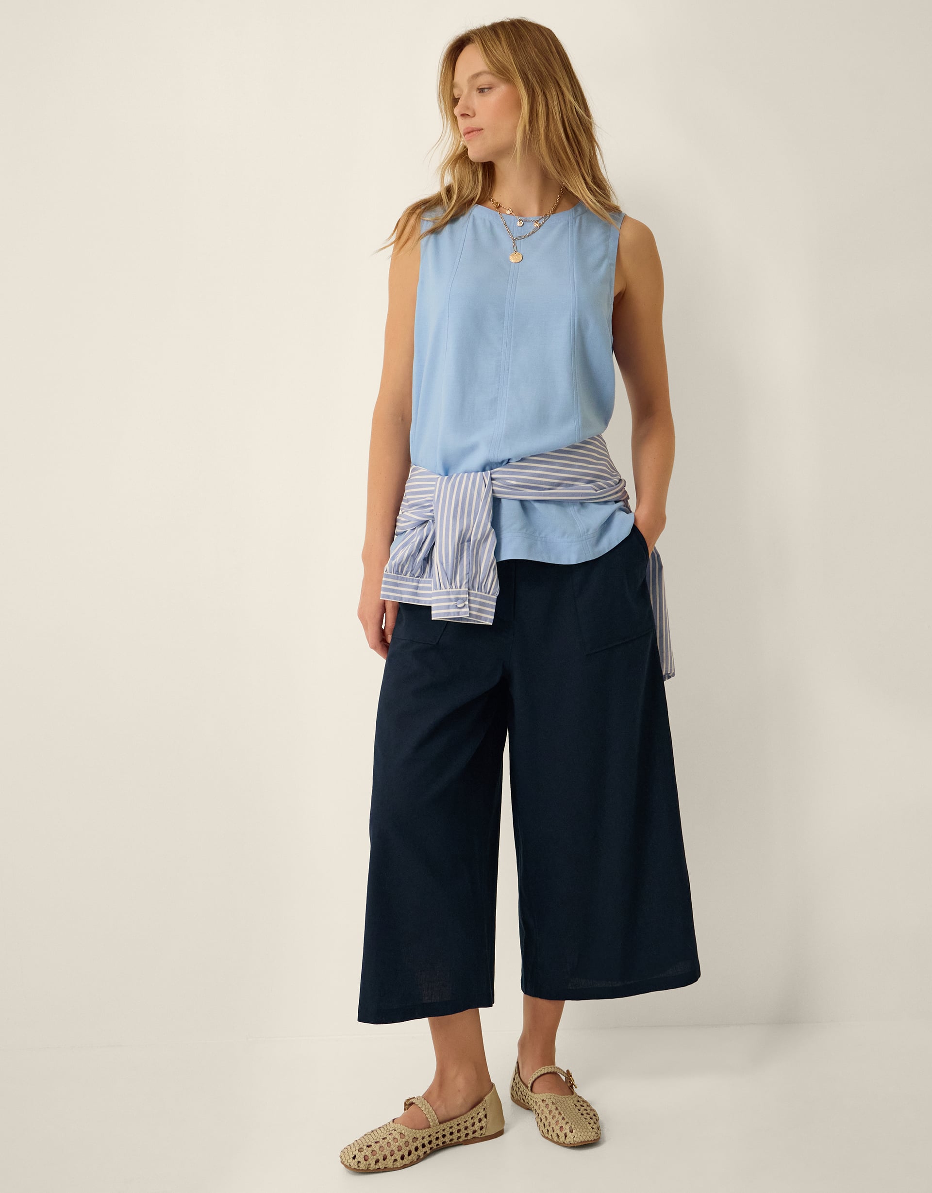 Monsoon Drew High Waist Culottes in Blue