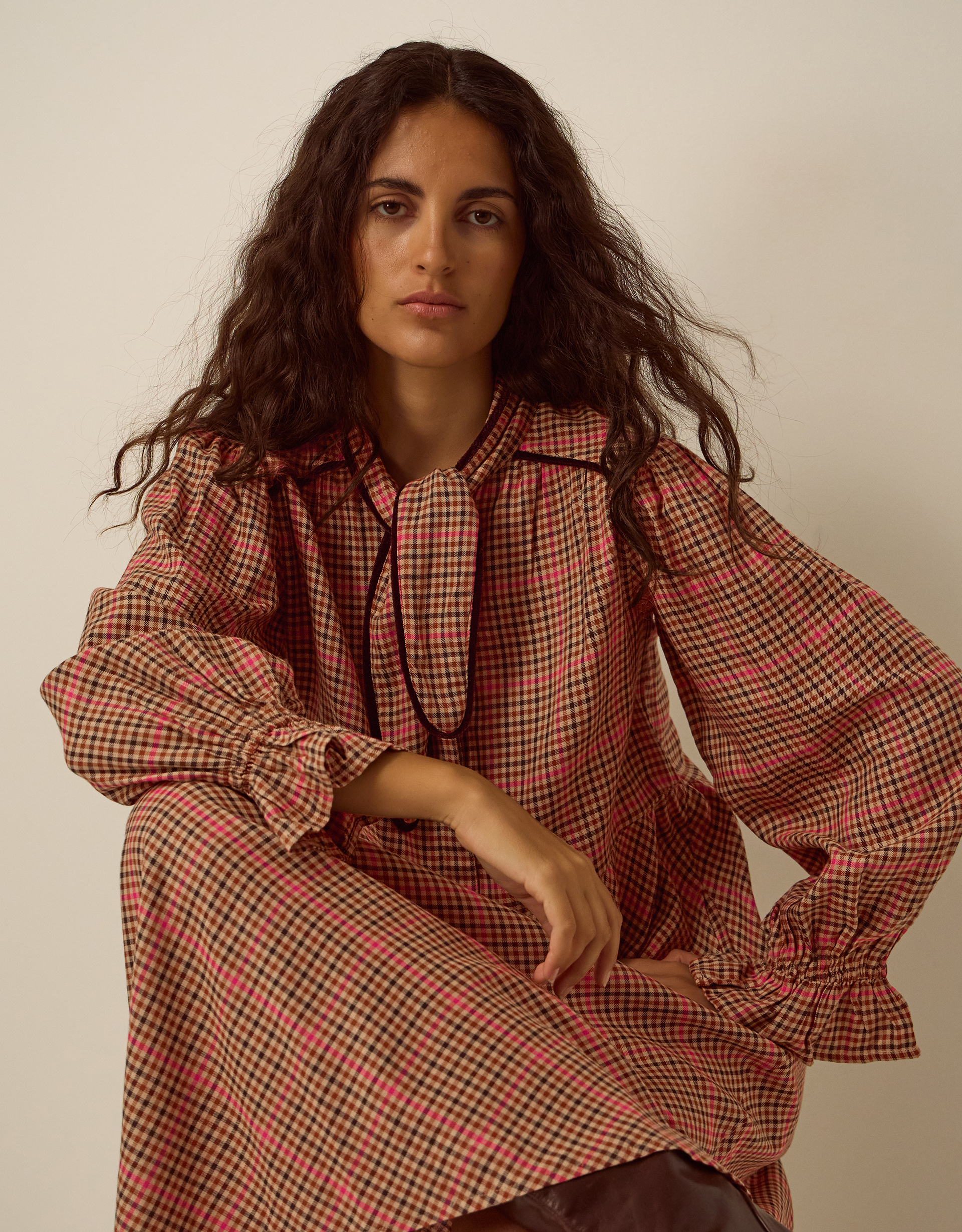 Monsoon Shelly Neck Tie Check Midi Dress