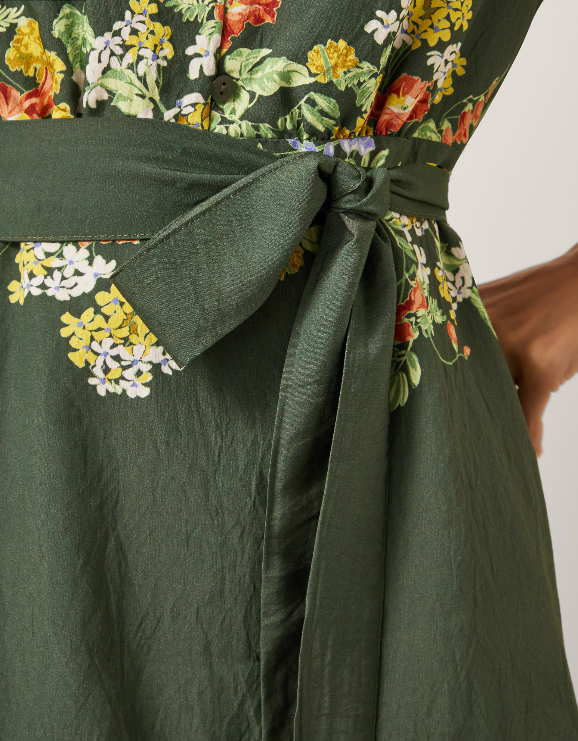 Monsoon Green & Yellow Viscose Floral Print Jesse Long Sleeve Mini Dress, view 2