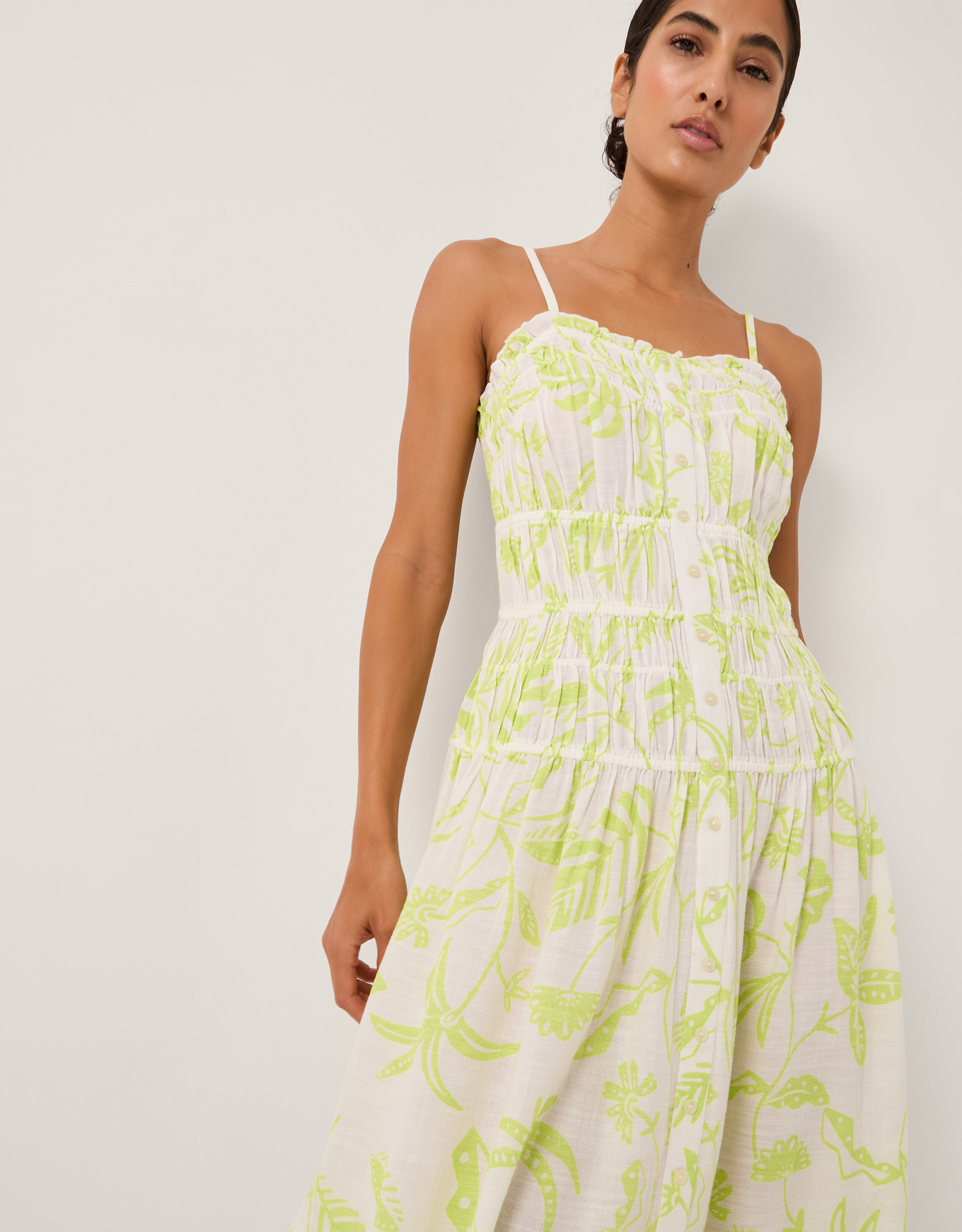 Monsoon Adele Sleeveless Tropical Print Midi Dress