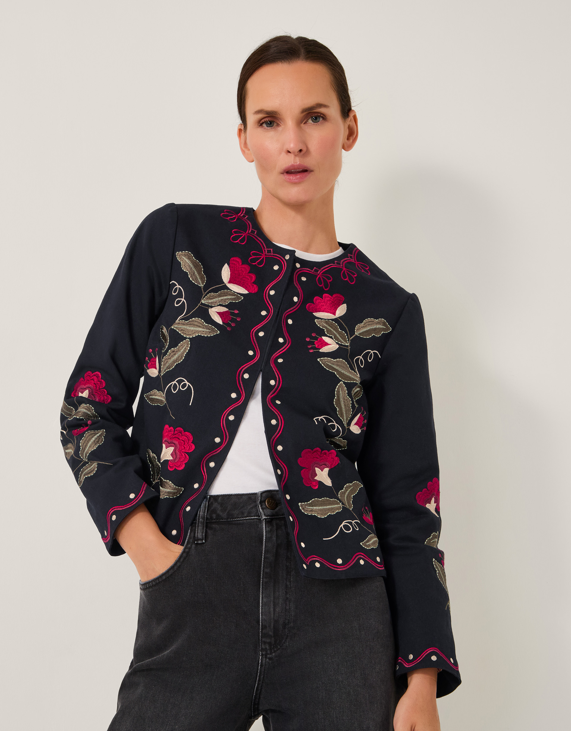 Monsoon Valerie Floral Embroidered Jacket, view 2