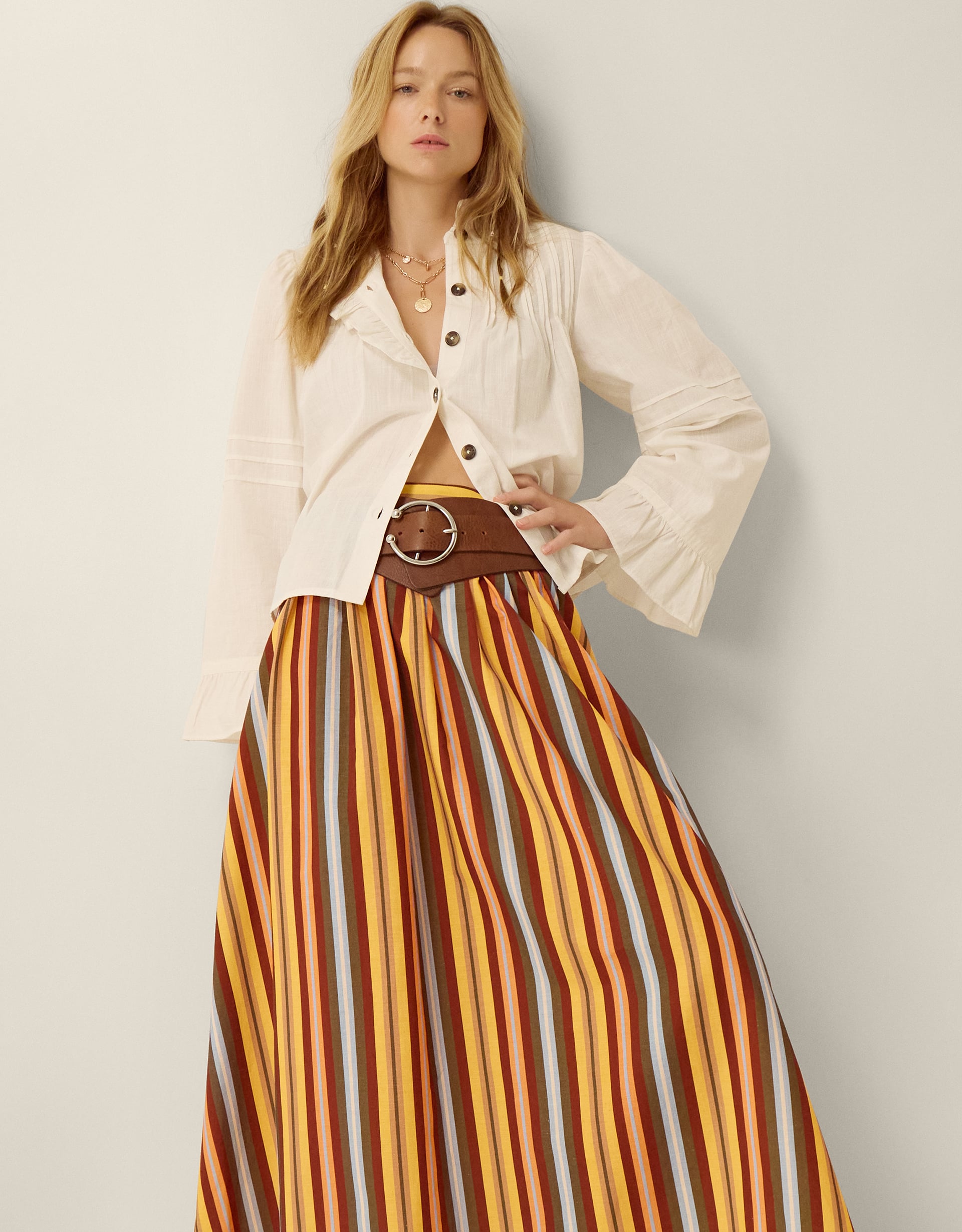 Monsoon Sydney Stripe Midi Skirt in yellow