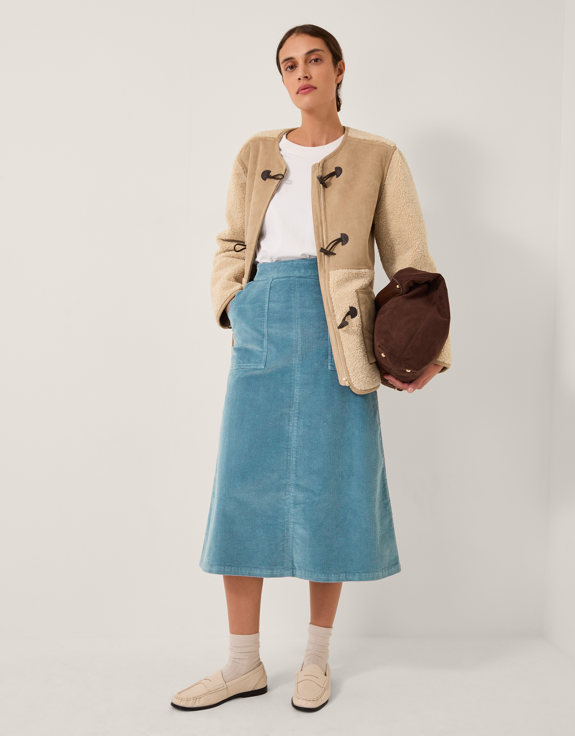 Monsoon Malika Corduroy Midi Skirt in Blue