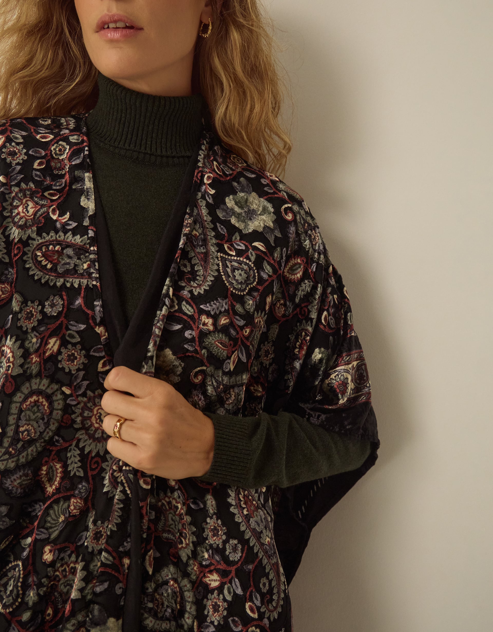 Monsoon Regan Paisley Devoré Fringe Poncho, view 2