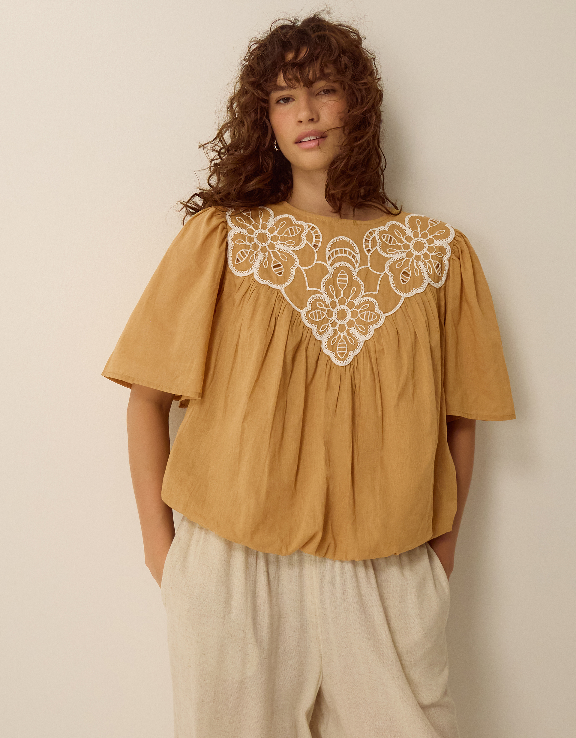 Monsoon Delta Embroidered Bubble Hem Top